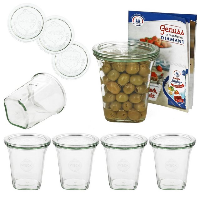 MamboCat Einmachglas “6er Set Weck Quentin 545 ml + 6 Glasdeckel mit Rezeptheft”