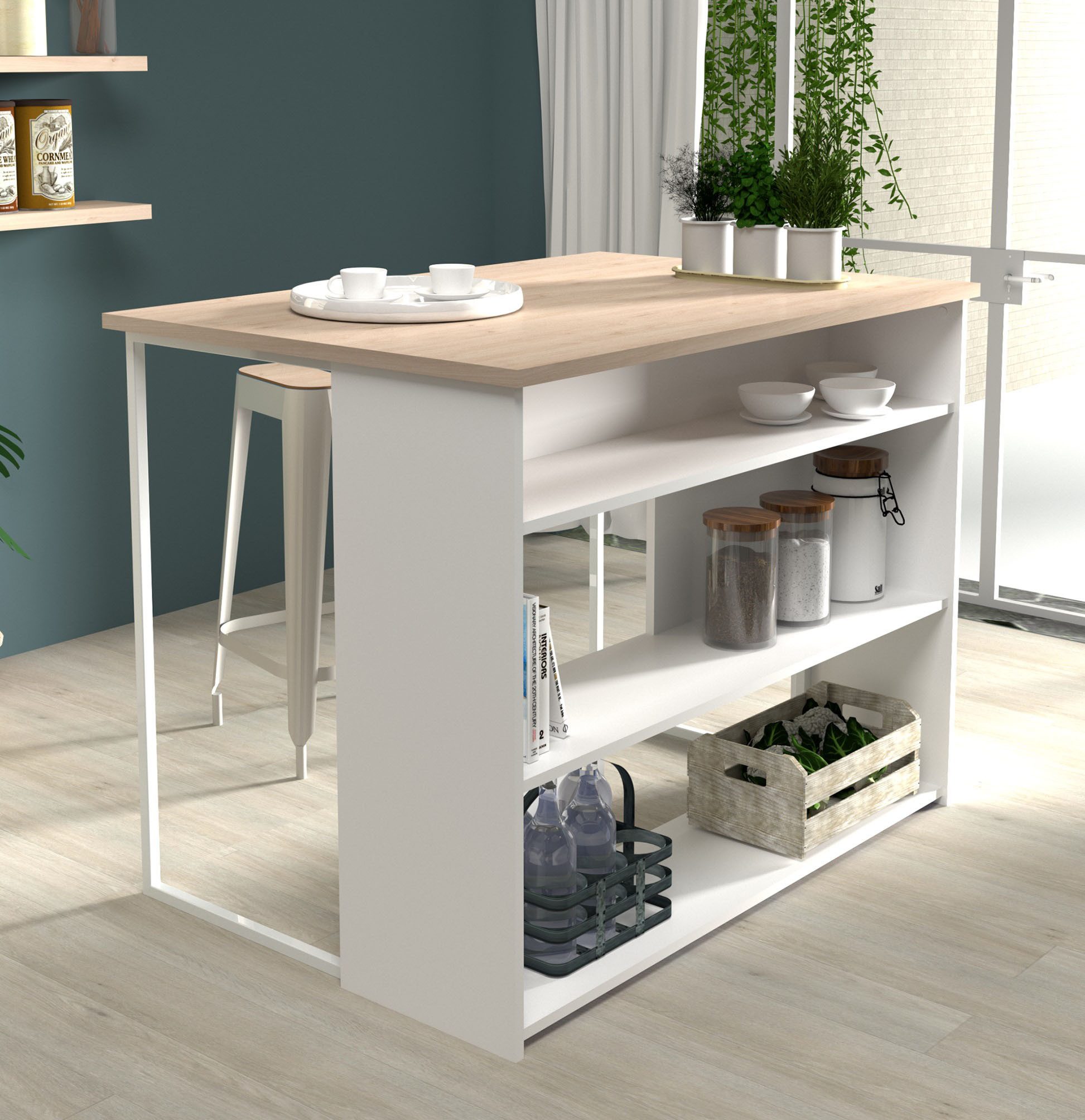 Parisot Schrank-Set Socool 1, Theke und Küchenbuffet, Made in Europe, viel Stauraum, (2-St), TOPSELLER! Theke als Tresen nutzbar, ohne E-Geräte