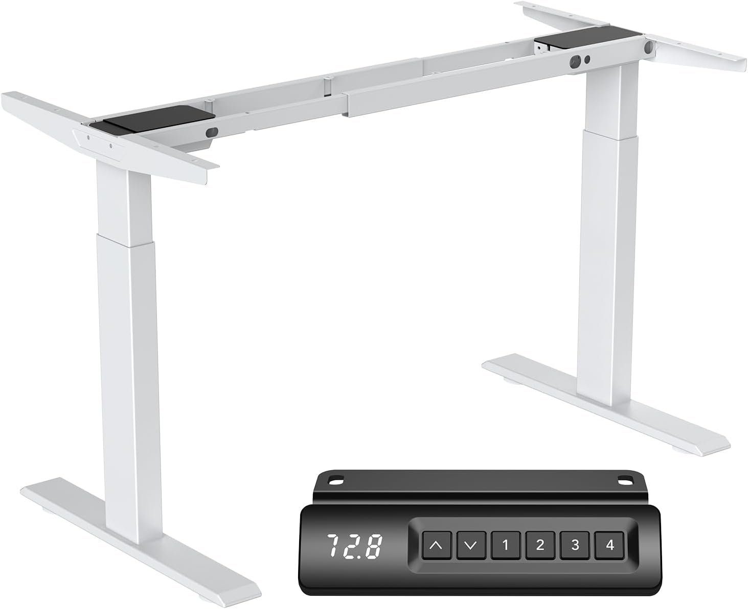 Super Solu Schreibtisch Höhenverstellbarer Tischgestell Dual-Motor 2-Fach-Teleskop (Weiß, 1-St., ZR2A-JS-W), Antikollisionssystem/ Softstart/-Stop/4 Memory-Steuerung