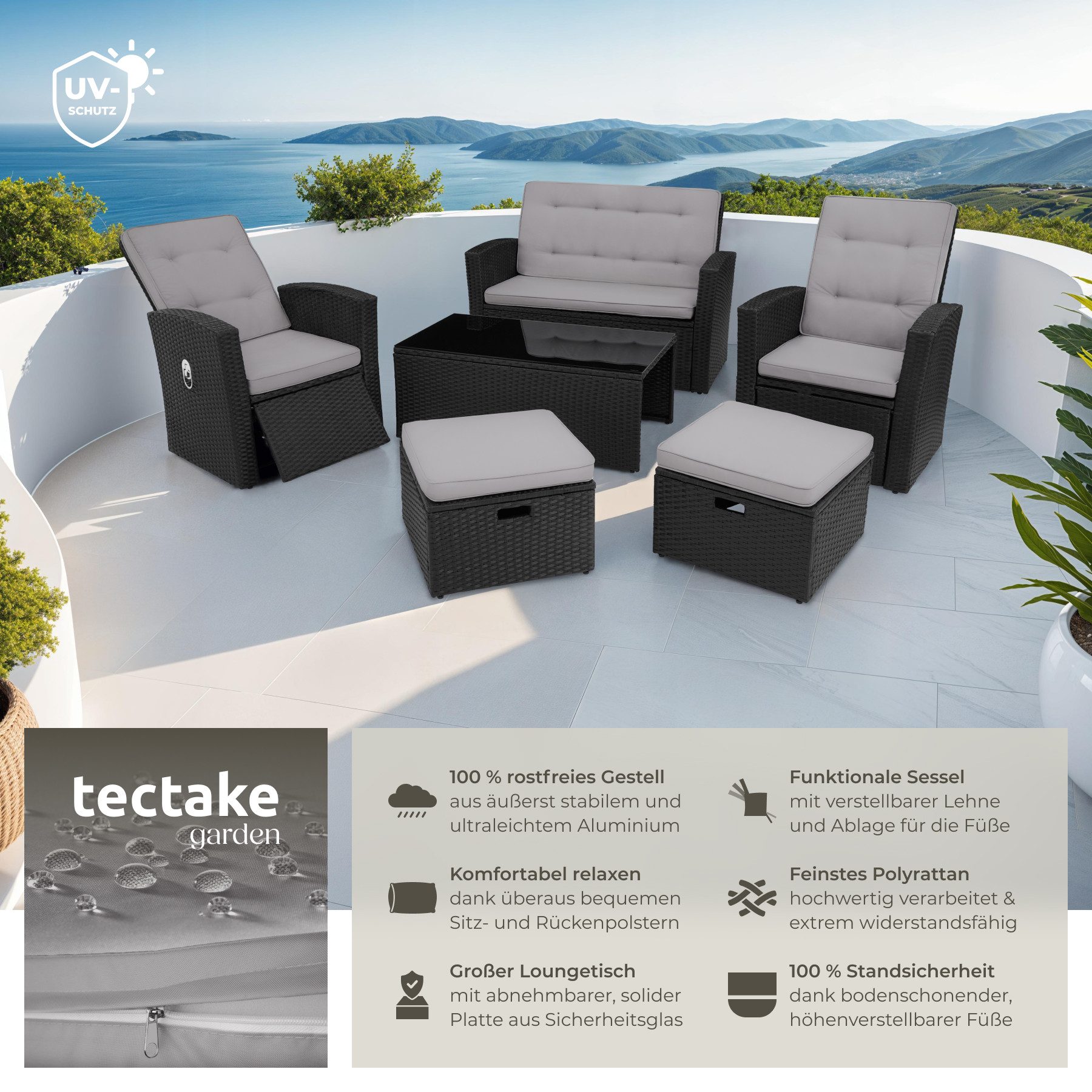 tectake Loungeset Rattan Lounge, (Set., 6-tlg), günstig online kaufen