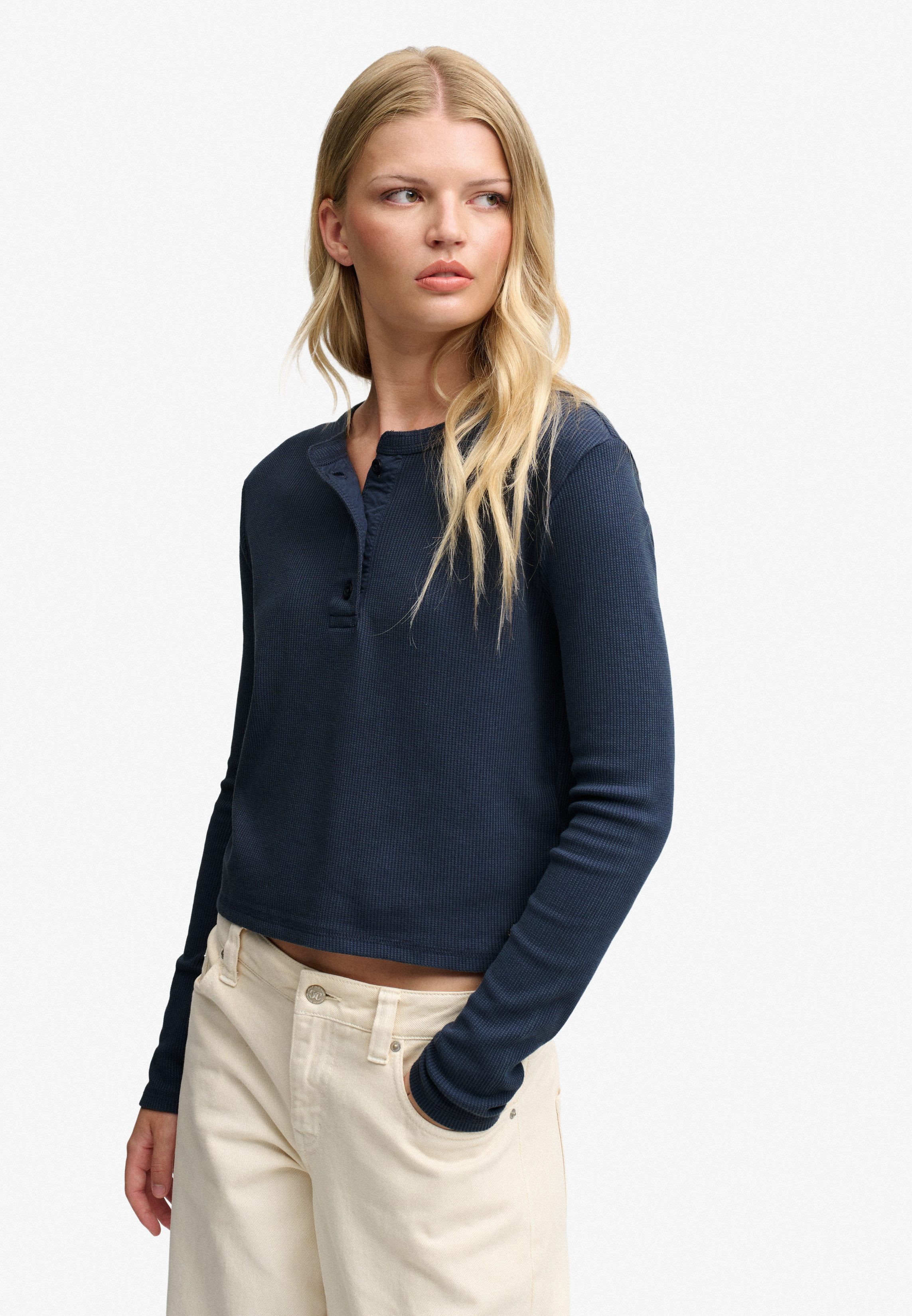Superdry Damen Athletic Essential Waffel-top Schmale Passform Navy - Größe: 36