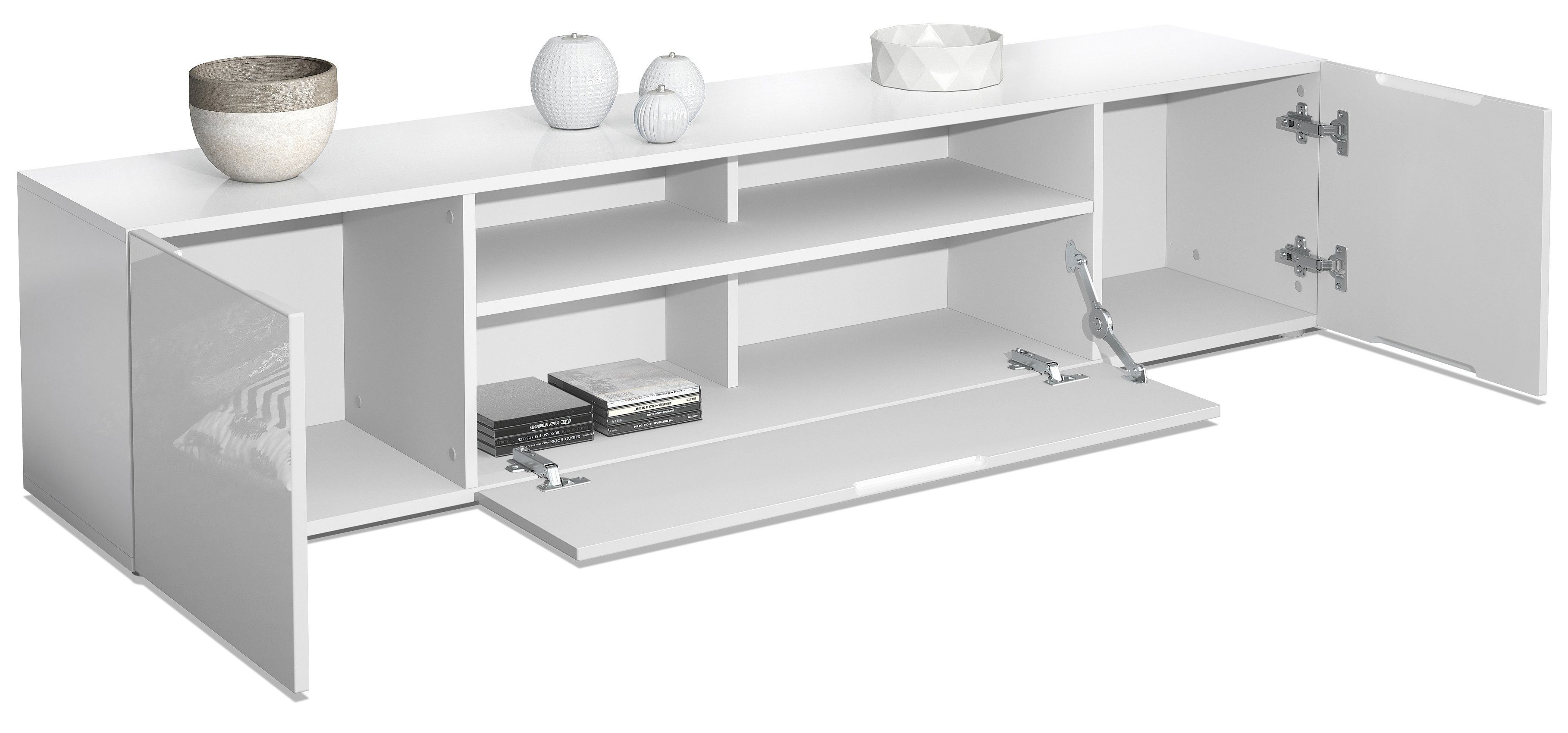 Vladon Lowboard Mogan (TV-Kommode, mit 2 Türen, 1 Klappe und 1 offenes Fach), Weiß matt/ Avola-Anthrazit (181 x 39 x 35 cm)
