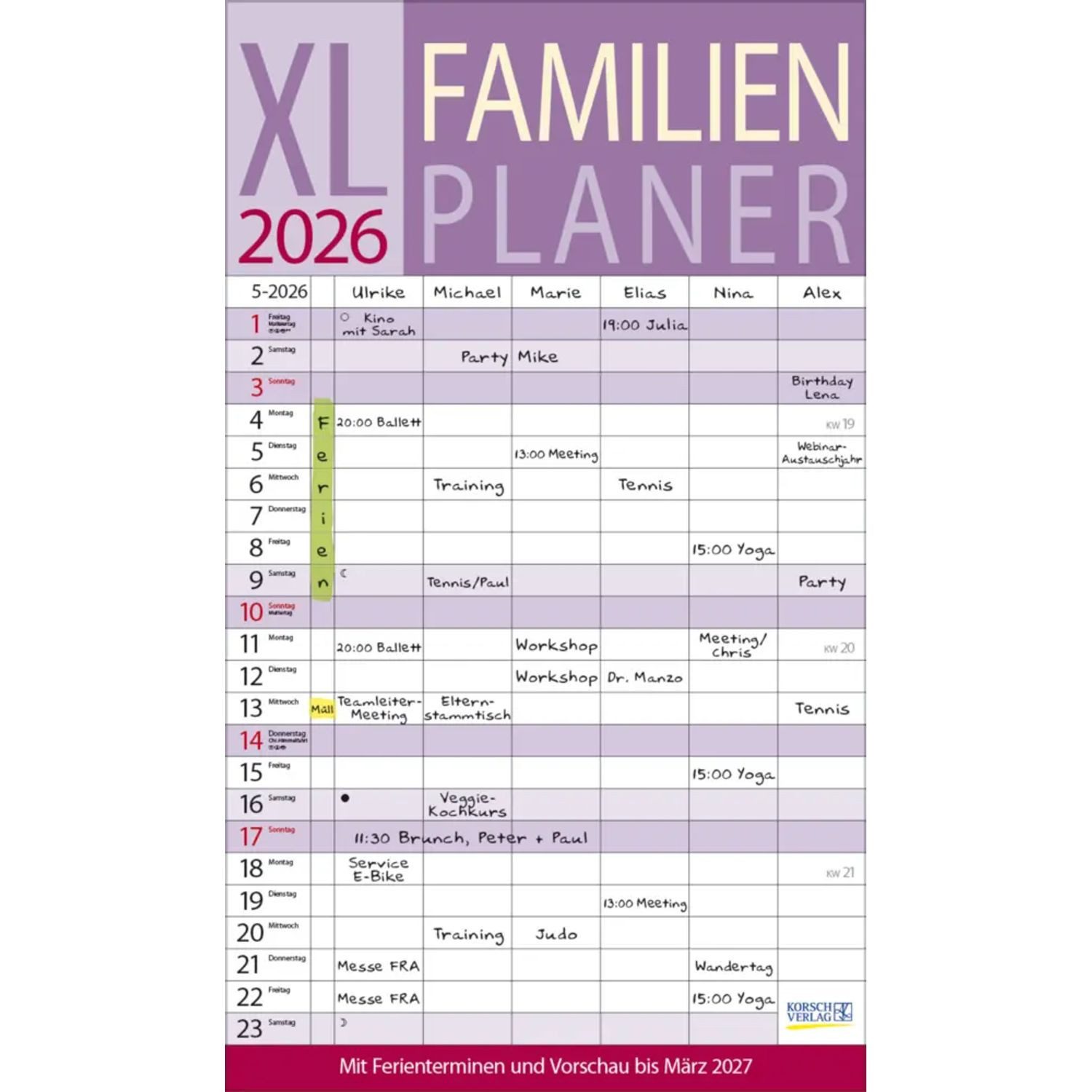 Korsch Verlag Wandkalender XL Familienplaner 2026