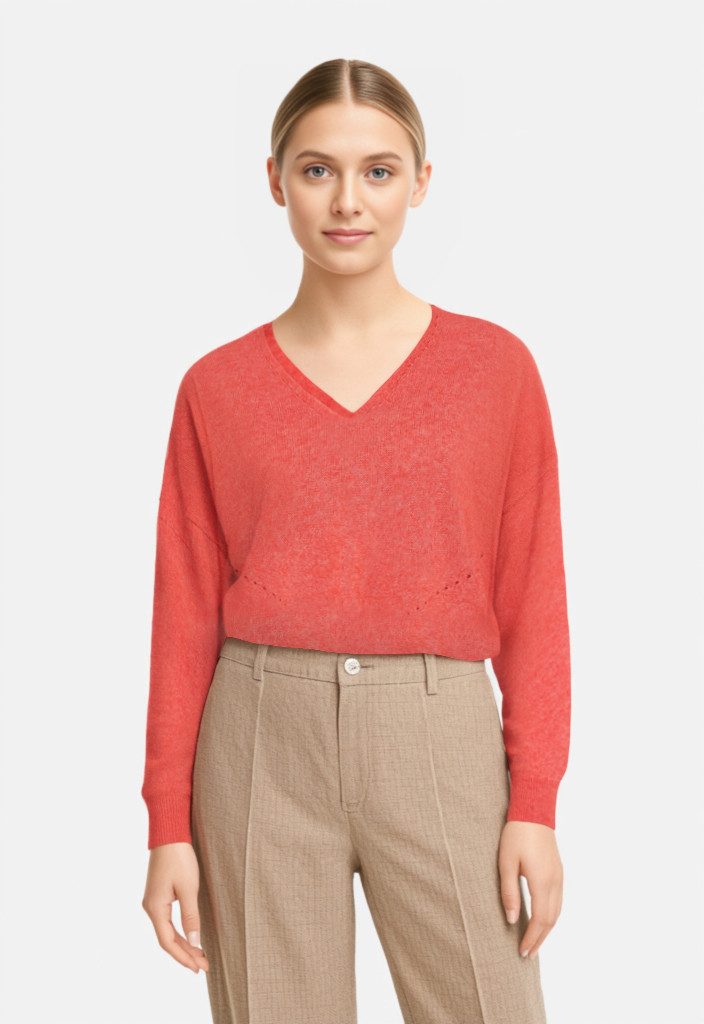 BOSS ORANGE Strickpullover Foletta Premium Damenmode V-Ausschnitt, Ajouré-Details
