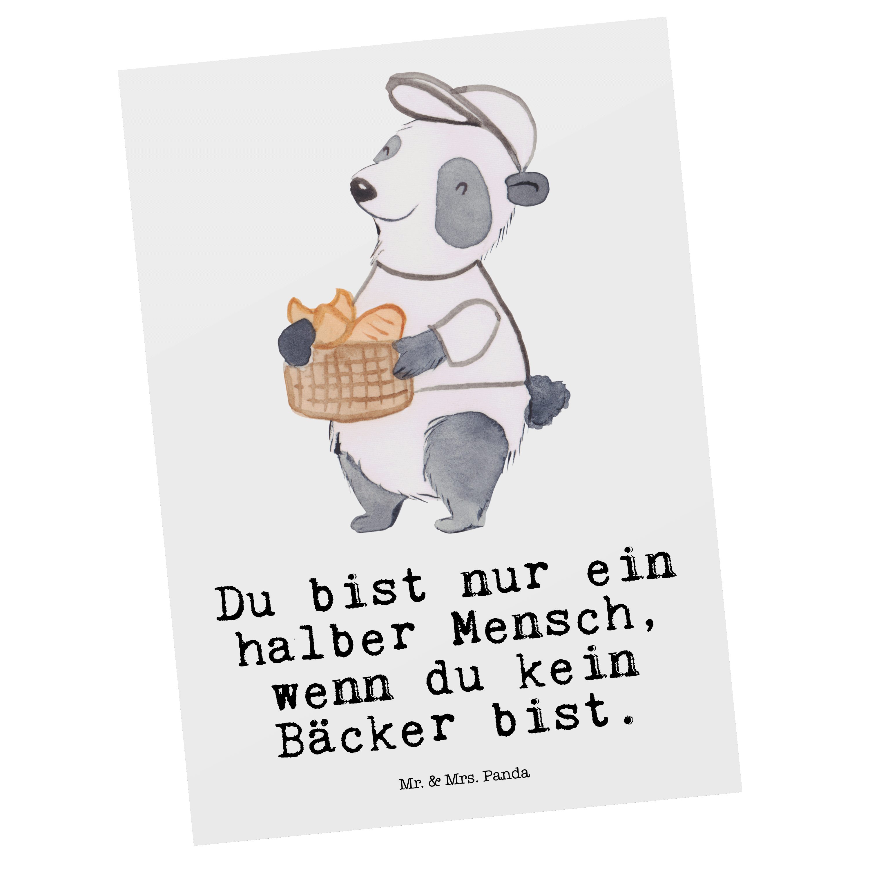 Mr. & Mrs. Panda Postkarte Bäcker mit Herz - Weiß - Geschenk, Dankeskarte, Geschenkkarte, Grußka