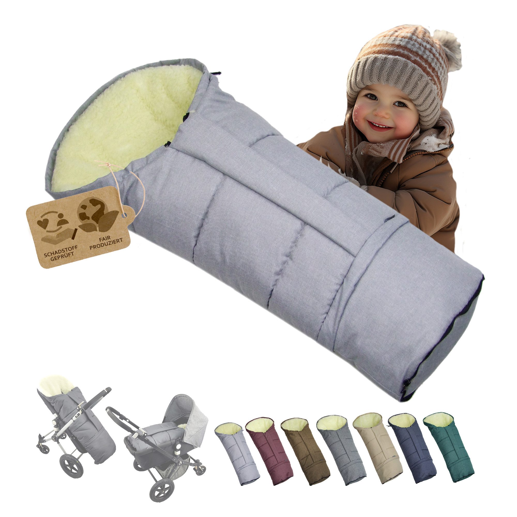 BambiniWelt by Rafael K. Fußsack Winterfußsack Fußsack für Kinderwagen Buggy mumienform Wolle MELIERT, universal für Kinderwagen, Buggy, Jogger, Schlitten