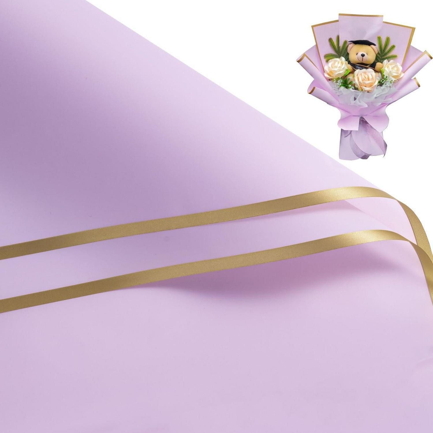 LuxusKollektion Geschenkpapier Blumenpapier hellviolett mit Goldrand 57x57cm 20 Blatt, (20St)