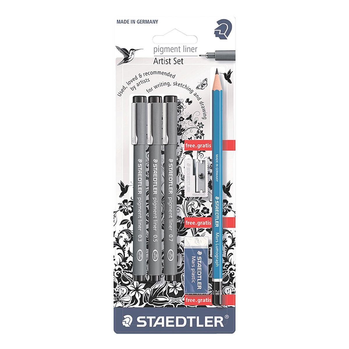 STAEDTLER Ручки 308, (6-tlg), 0,3/0,5/0,7 mm + Bleistift + Radierer + Anspitzer im Set