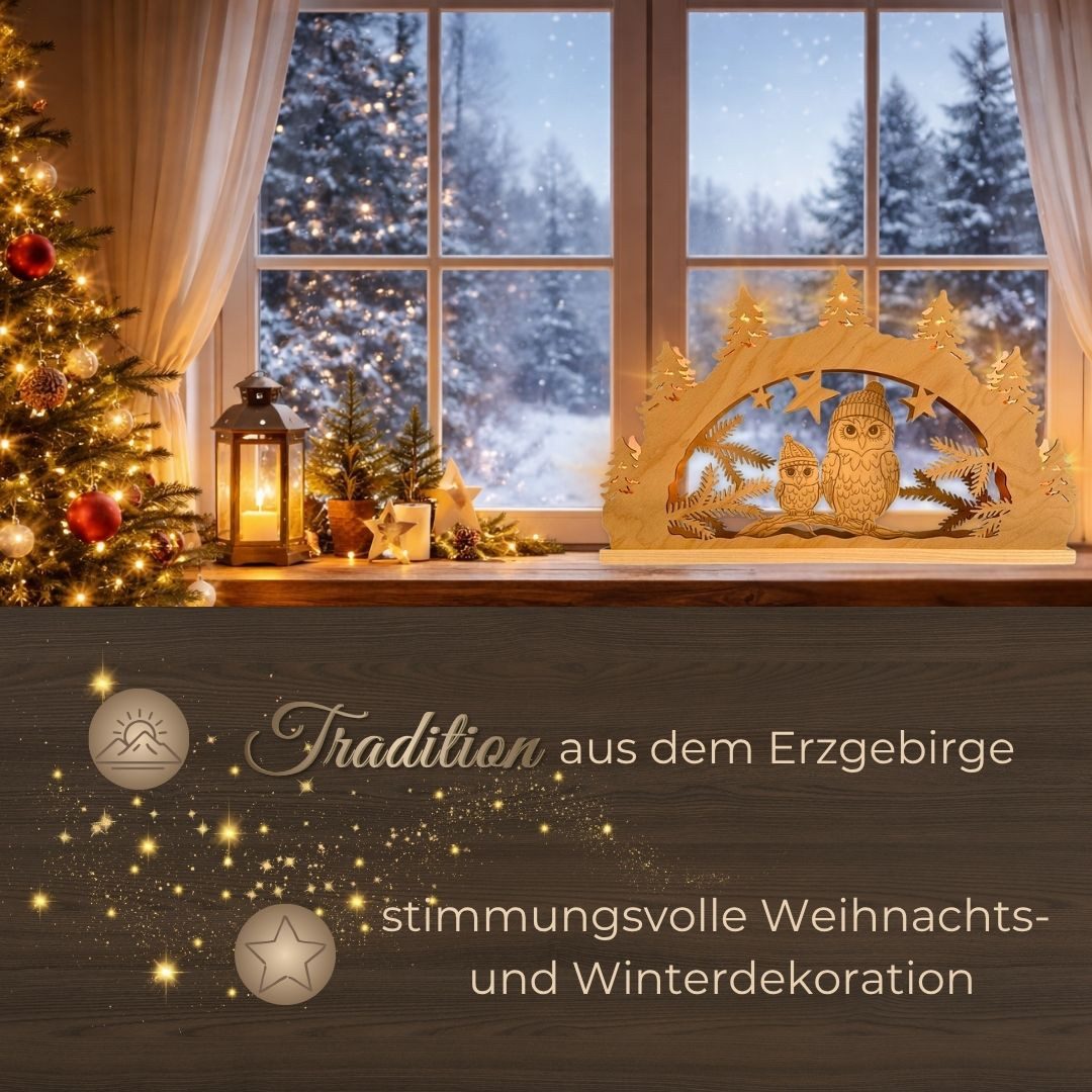 Weigla Schwibbogen Wintereule im Tannenwald, Lichterbogen aus Holz, NATUR – Bild 4 von 4