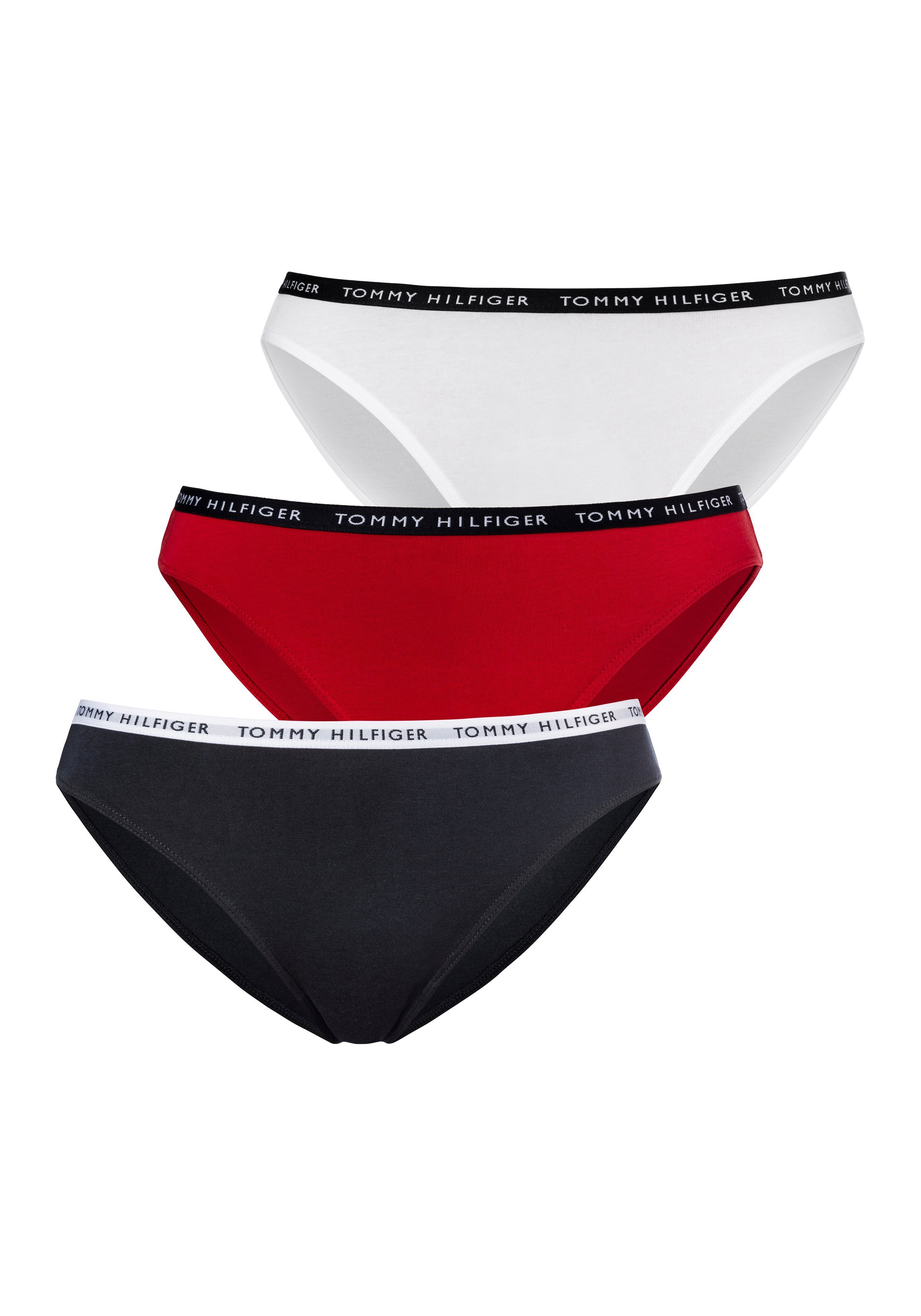 / Hilfiger white Underwear red (3-St) primary Logobündchen mit Tommy Bikinislip / schmalem desert sky