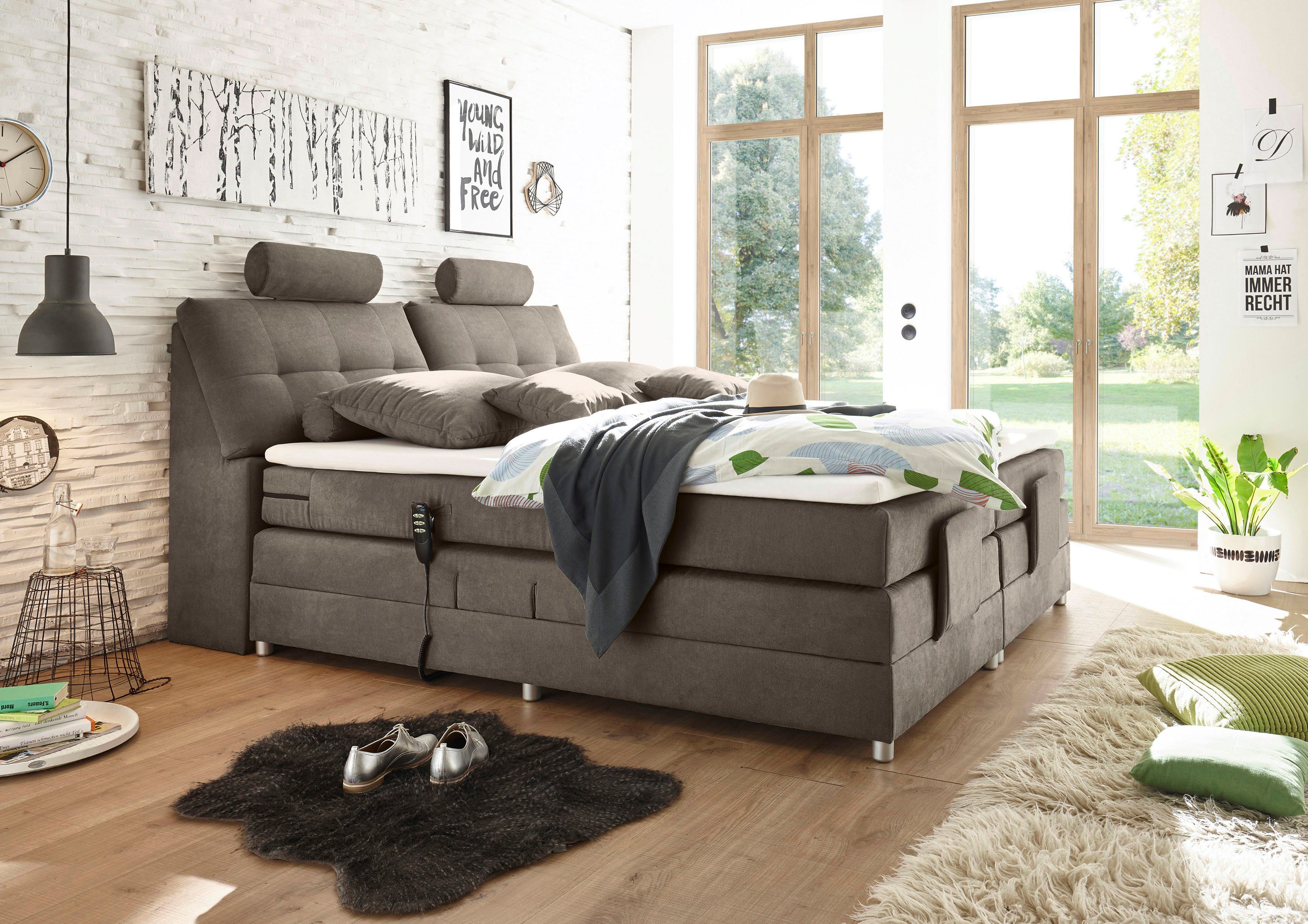 ED EXCITING DESIGN Boxspringbett Palermo, inkl. Motor, Topper, Kopfstütze u günstig online kaufen