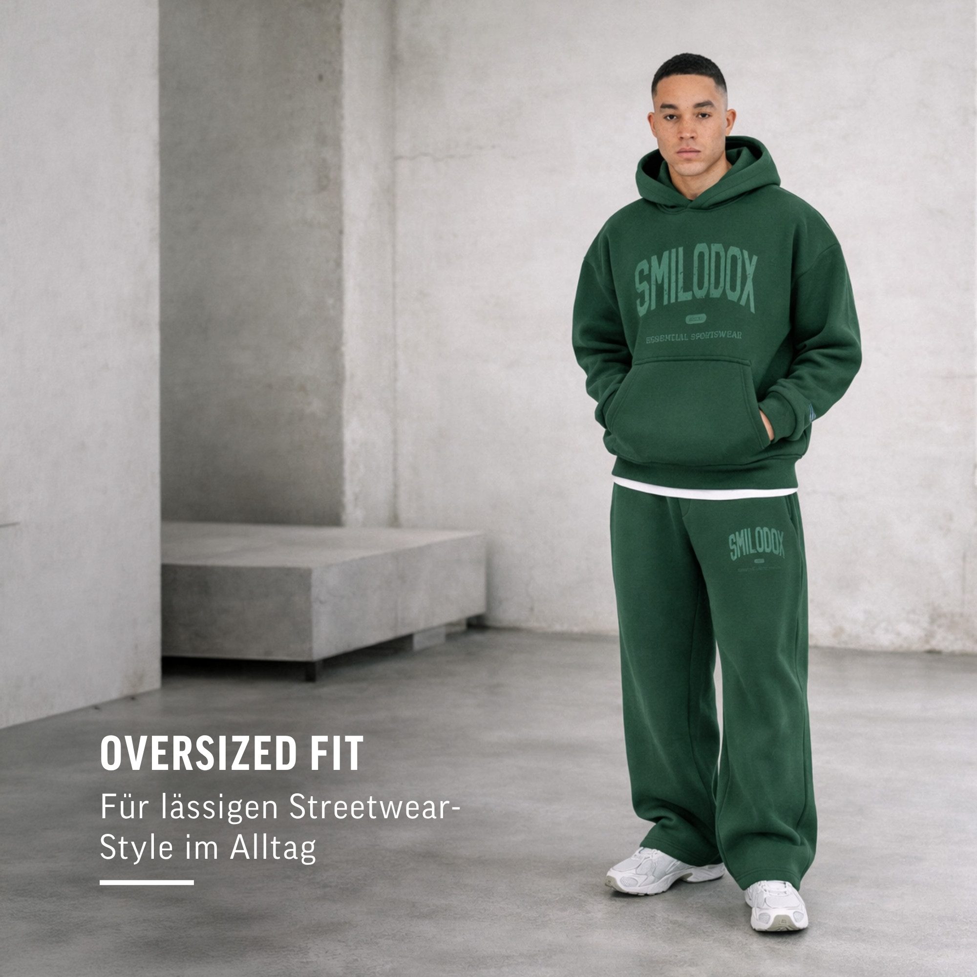 Smilodox Hoodie Oswin, Oversized Pullover Herren, Sweater mit Frontprint und Kapuze Baggy Fit, Weiches Sweatmaterial, ideal für Gym & Freizeit
