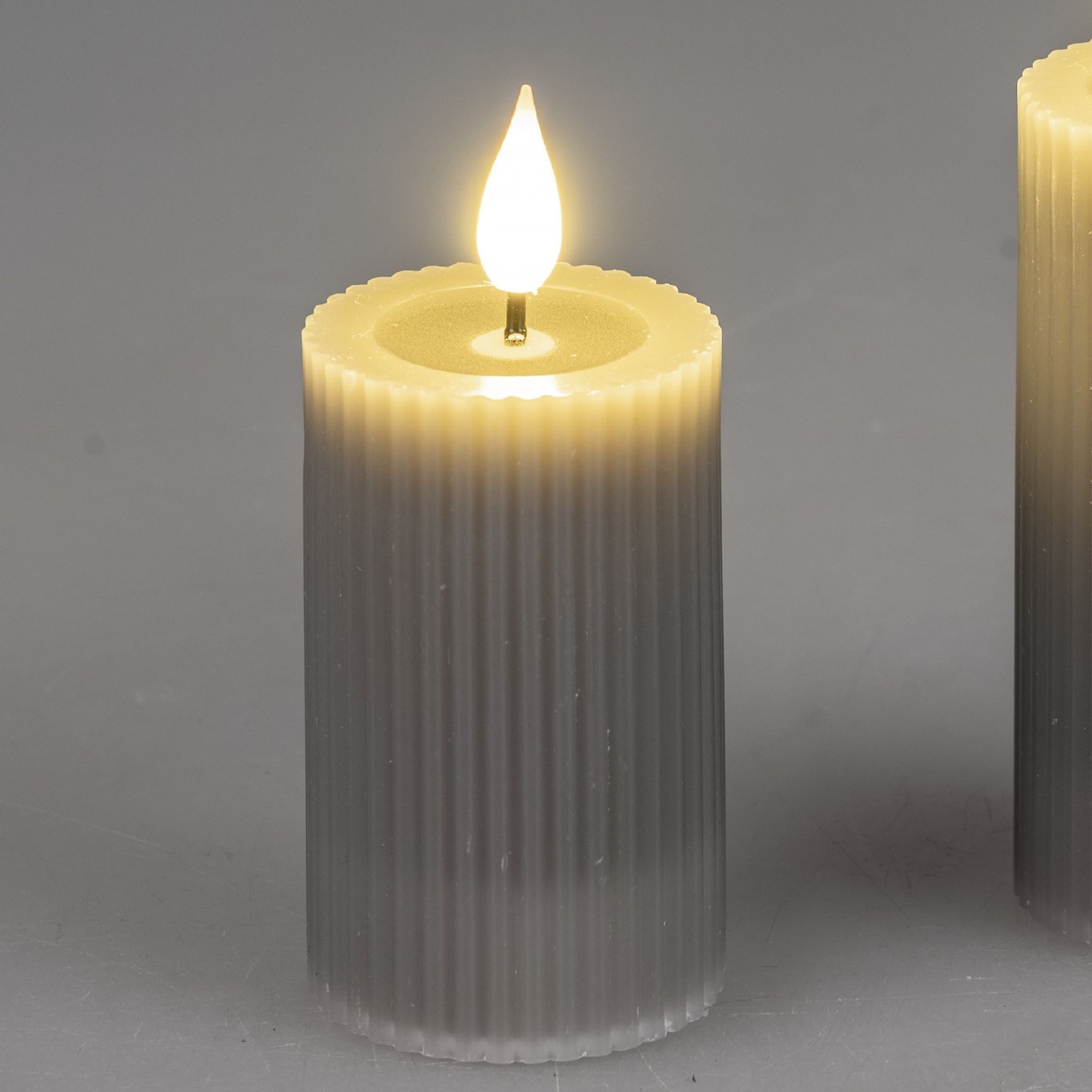 formano LED-Kerze Streifen, Mit Timerfunktion, Grau, Motiv: Rillen günstig online kaufen