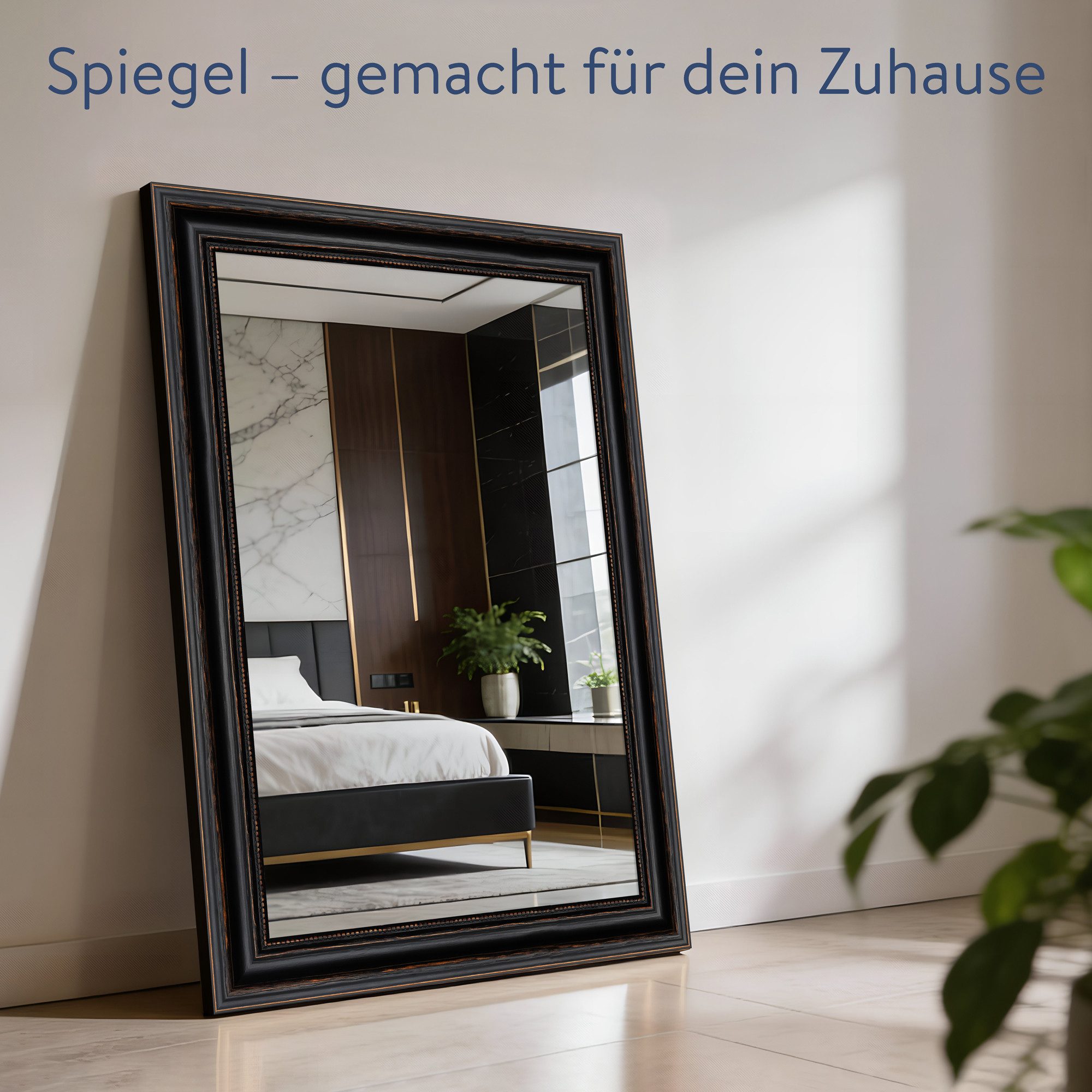 WANDStyle Wandspiegel H550, Vintage Spiegel Schwarz 50x60 cm, großer Wandspiegel Schwarz 50x60