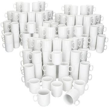 MamboCat Becher 120er Set Event Kaffeebecher 250ml weiß Porzellan-Tassen stapelbar, Porzellan