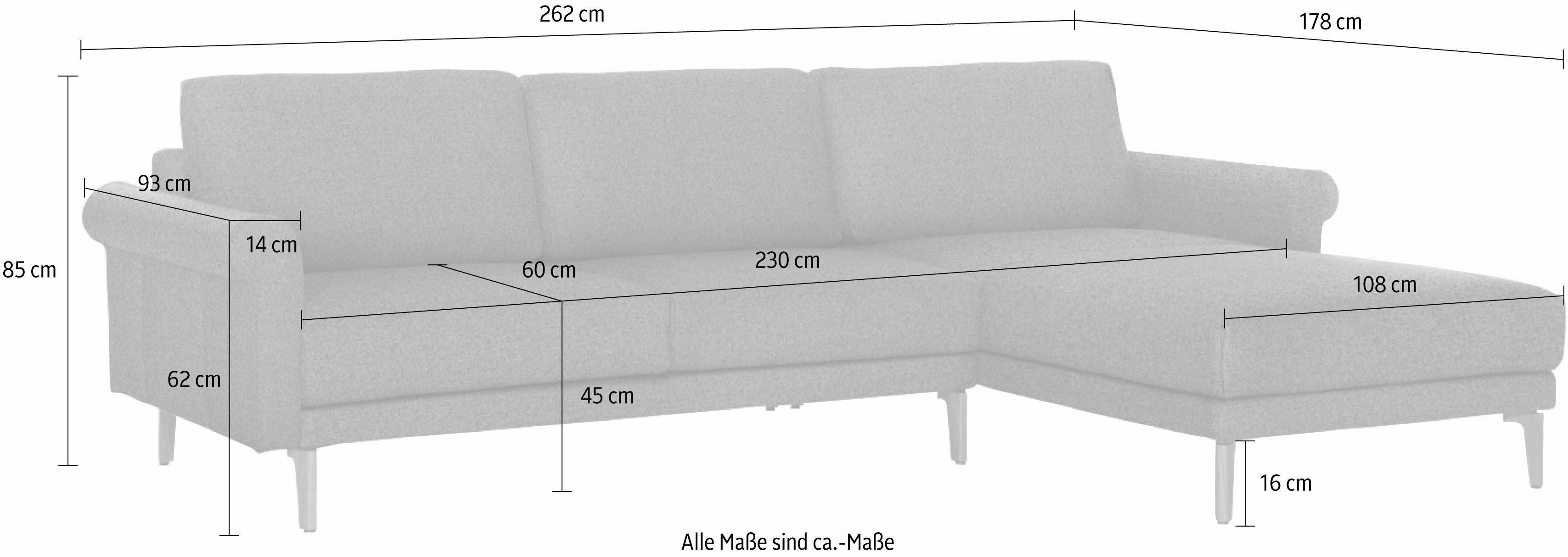 Breite cm, modern Landhaus, Nussbaum 262 Ecksofa hülsta Fuß Armlehne sofa Schnecke hs.450,