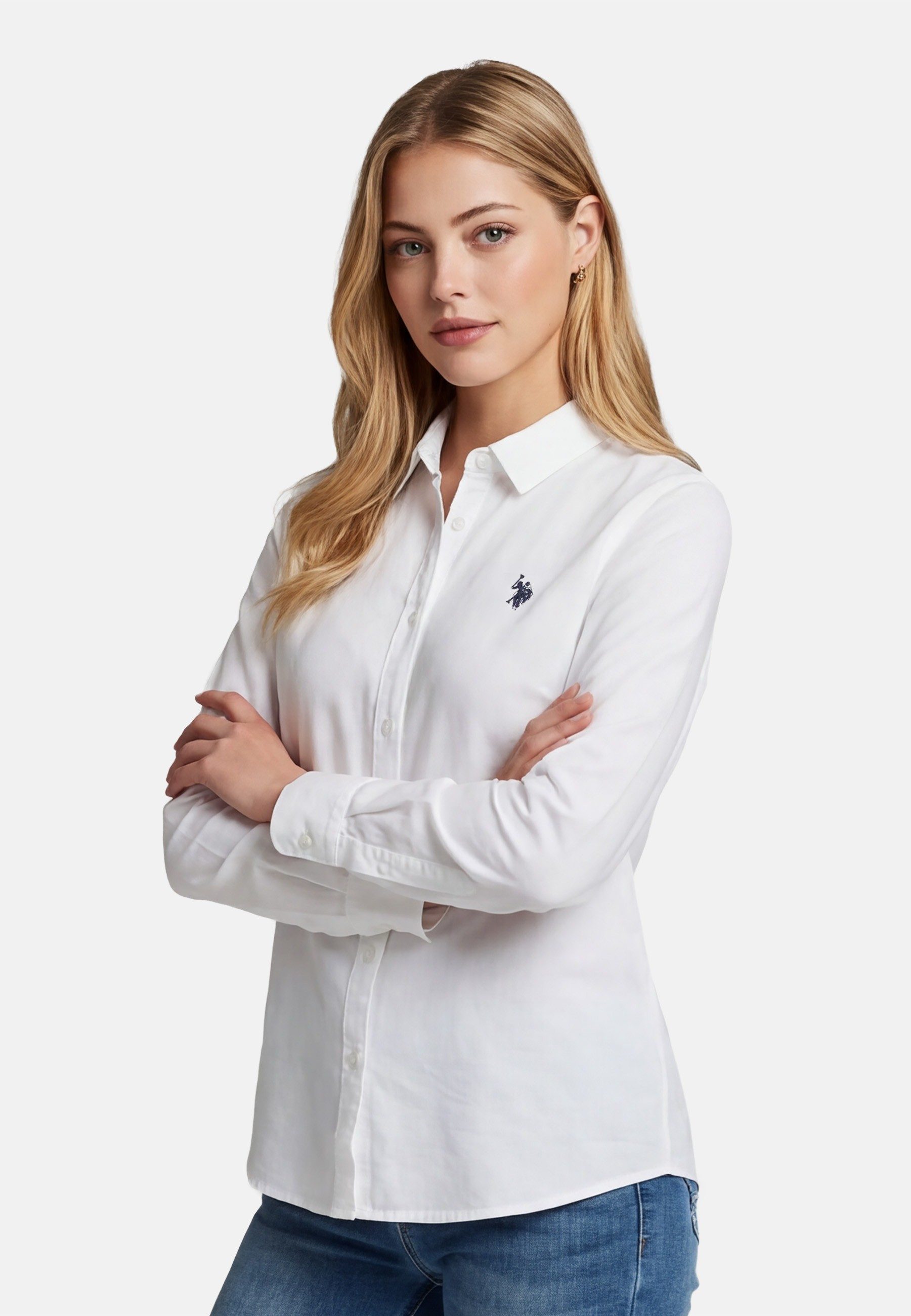 U.S. Polo Assn. Blusenshirt USBellaa Damen - Leinenbluse luftig mit Knopfleiste Leichtes Sommerhemd aus Leinenmix mit Kragen