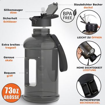 MDHAND Isolierkanne 2.2L BPA-freie Wasserflasche mit Strohhalm, (Set), Mit Becherhalter und Trageschlaufe