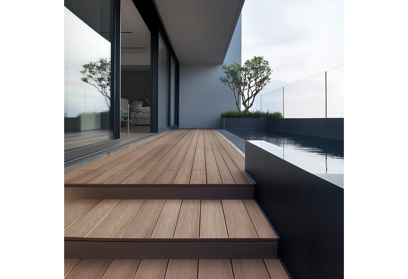 HOME DELUXE Terrassendielen WPC SAMANA PREMIUM - Mengenauswahl, 2 m², BxL: je 14,6x220 cm, (Komplettset - inkl. Unterkonstruktion), 3D-Holzoptik, WPC Hohlkammerdiele, Bodenbelag
