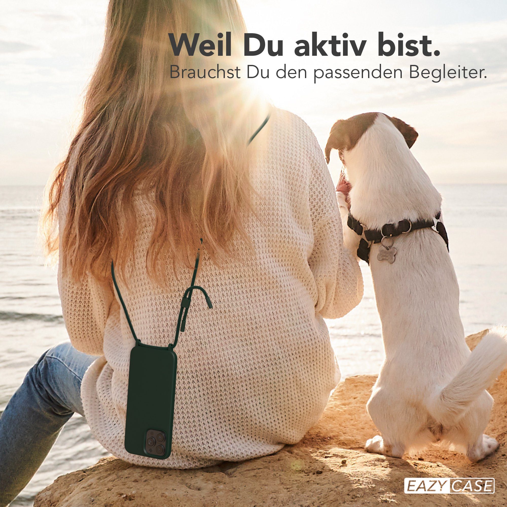 EAZY CASE Handykette Runde Kette für Apple iPhone 13 Pro Max 6,7 Zoll, Handykette zum Umhängen Slim Phone Chain Festivalbag Smartphone Grün