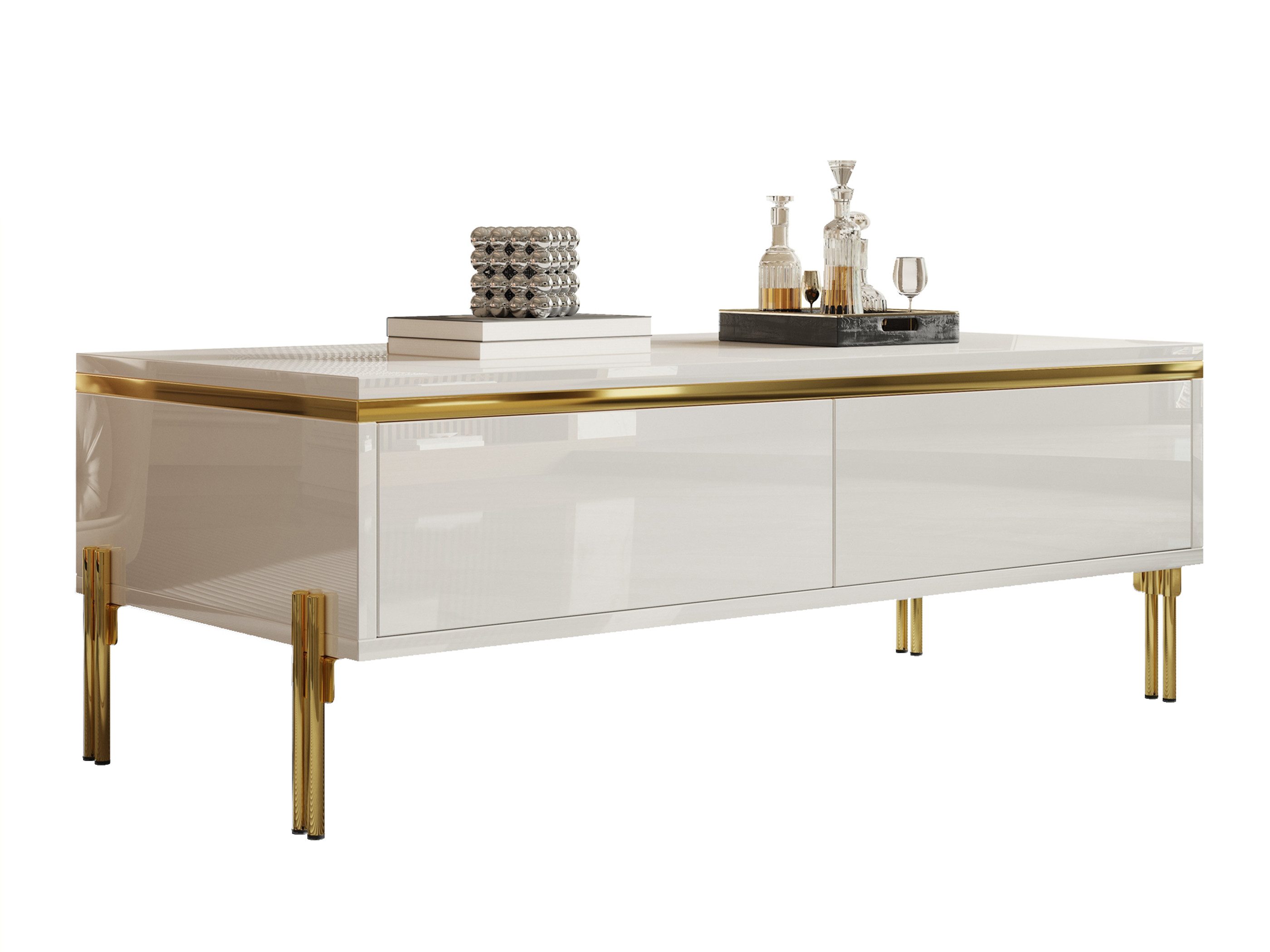 SeedWave Lowboard Wohnzimmerset mit Hochglanzfronten, 170cm TV-Schrank, 100cm Couchtisch, griffloser Sofatisch mit Schubladen, Metallfüßen