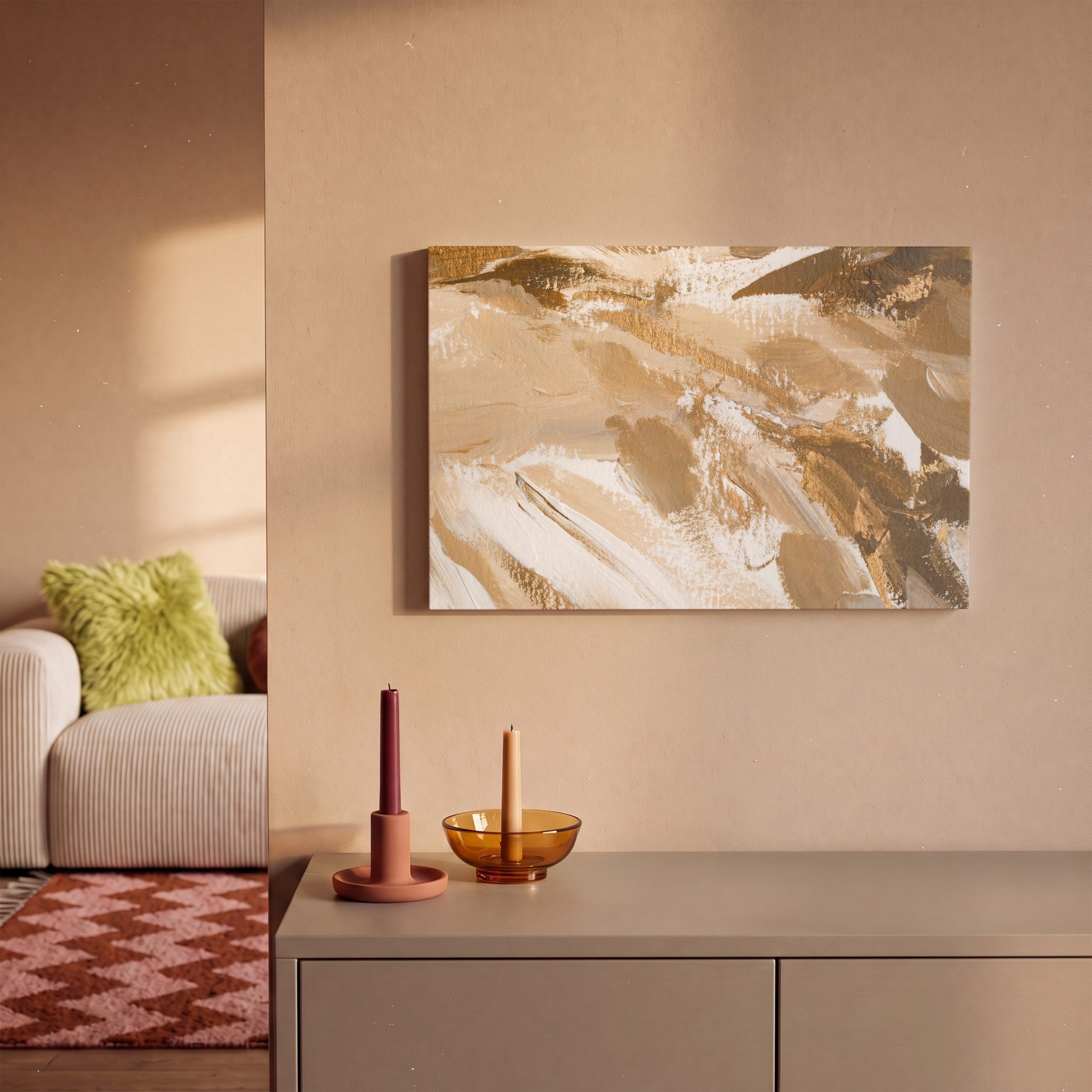 OneMillionCanvasses® Leinwandbild Gold - Beige - Abstrakt, Fotodruck (1 St), Leinwand Bilder Klein, Wand Dekoration Aesthetic 30x20 cm – Bild 2 von 5