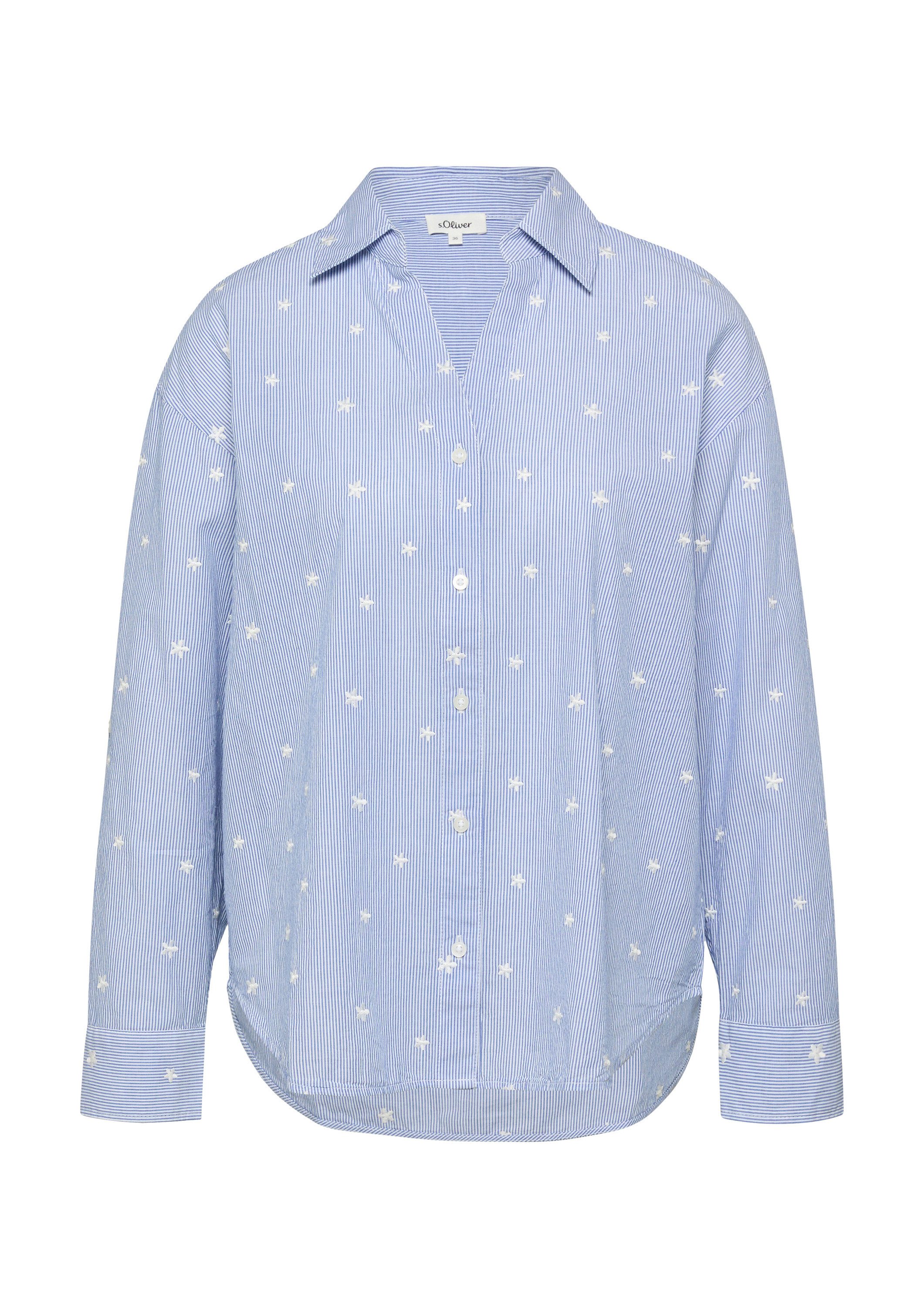 s.Oliver Langarmbluse Bluse Bestickte Baumwollbluse mit Turn-up günstig online kaufen