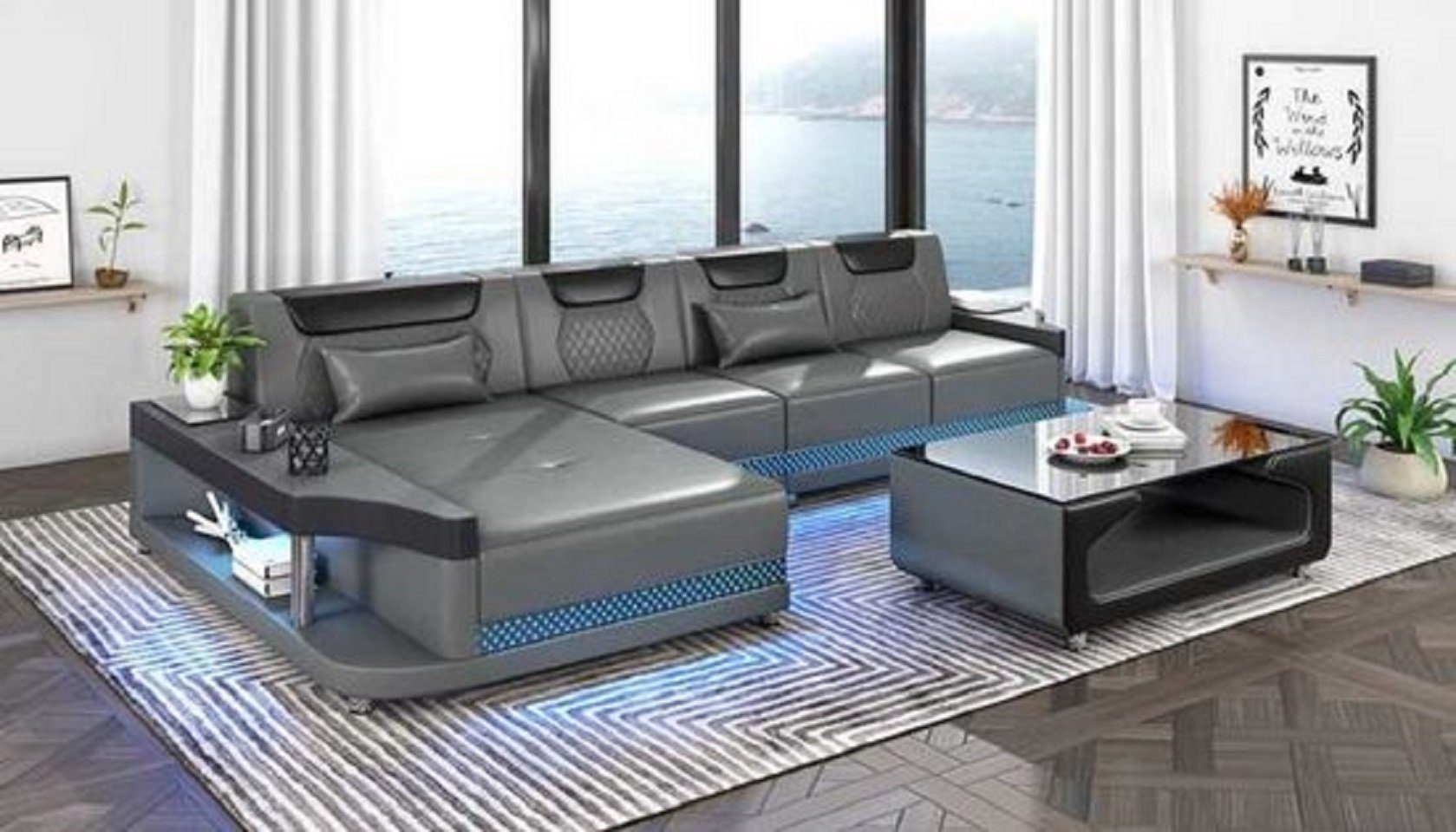 JVmoebel Ecksofa Schicker Ecksofa L Form Couch Sofa Grau Luxus Moderne Couchen, 3 Teile, Made in Europe Grau/Schwarz