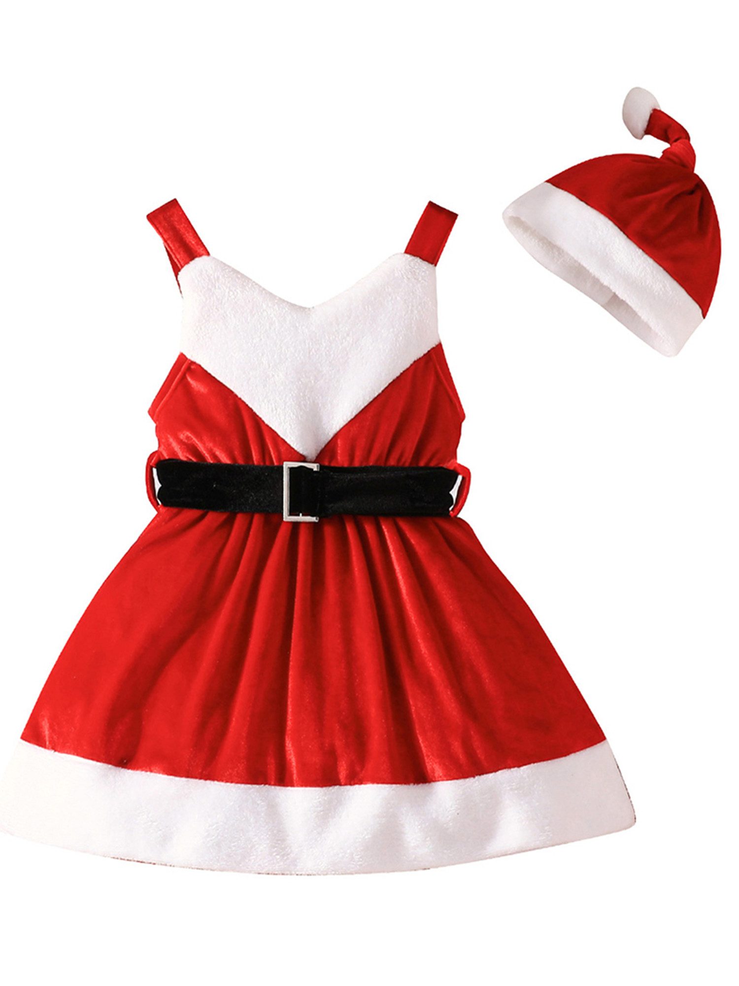 Lapastyle Partykleid Mädchen ärmellos Weihnachtskleid aus Samt mit V-Ausschnitt, Hut (Set, 2-tlg., 2-tlg) Partykleid in Kontrastfarbe mit Gürtel