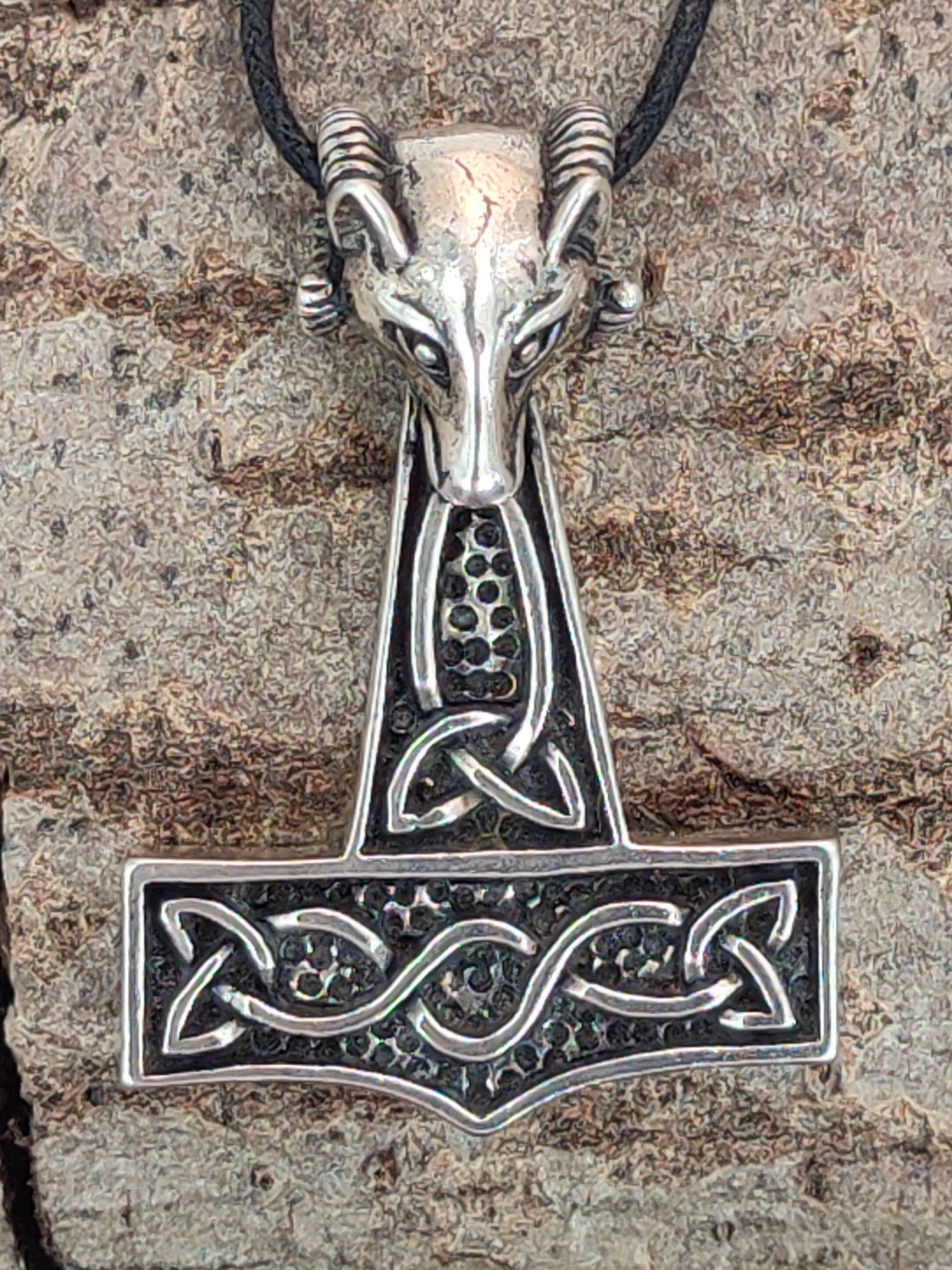 Anhänger Odin Mjölnir Thorshammer Kiss Silber Leather Kettenanhänger Thor of 925 Thorhammer