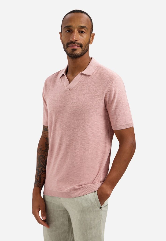 NO EXCESS Poloshirt Pullover Short Sleeve V-Polo Slub