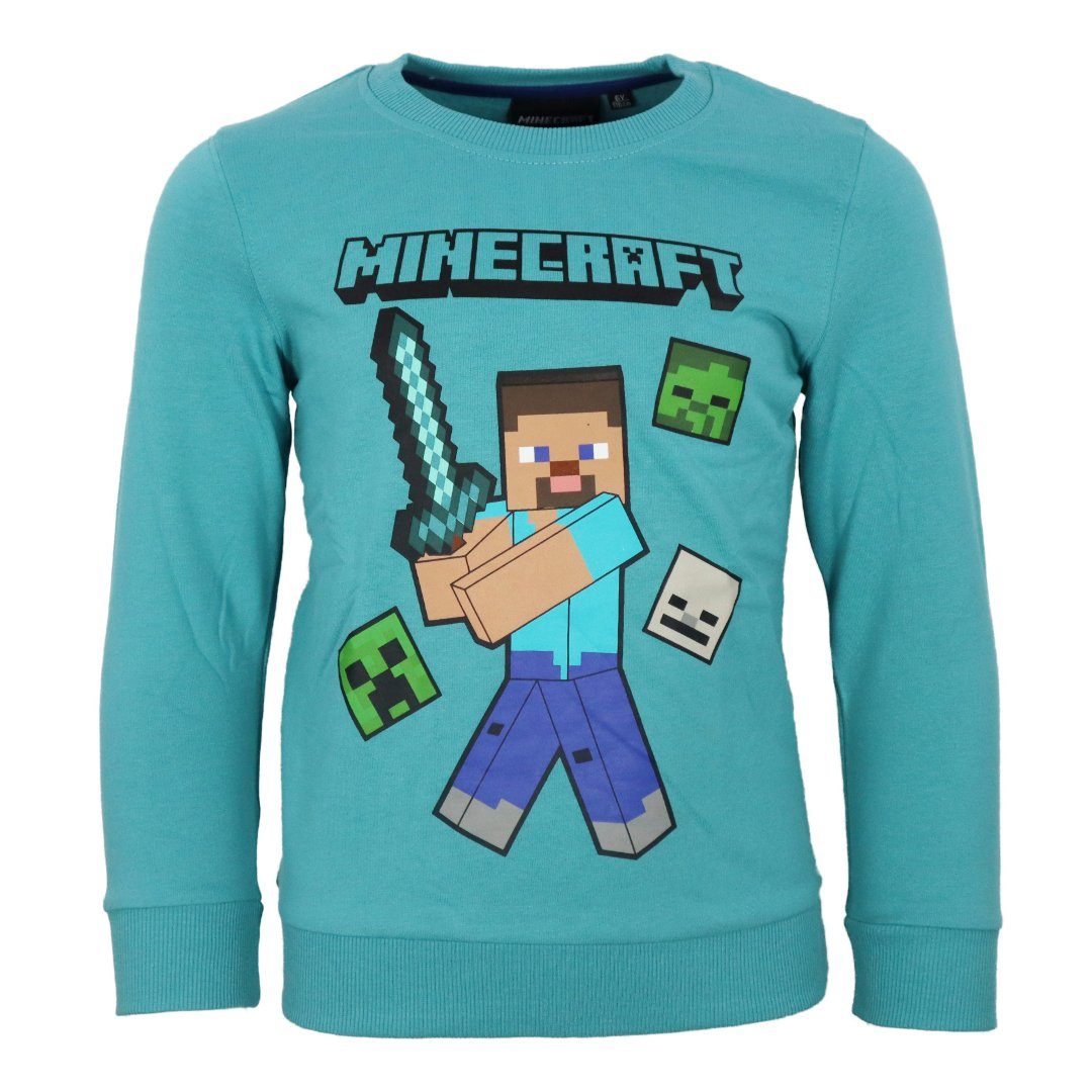 100% 116 Jungen Creeper Baumwolle Steve Pullover Gr. 152, Sweater Kinder bis Minecraft Minecraft Pulli