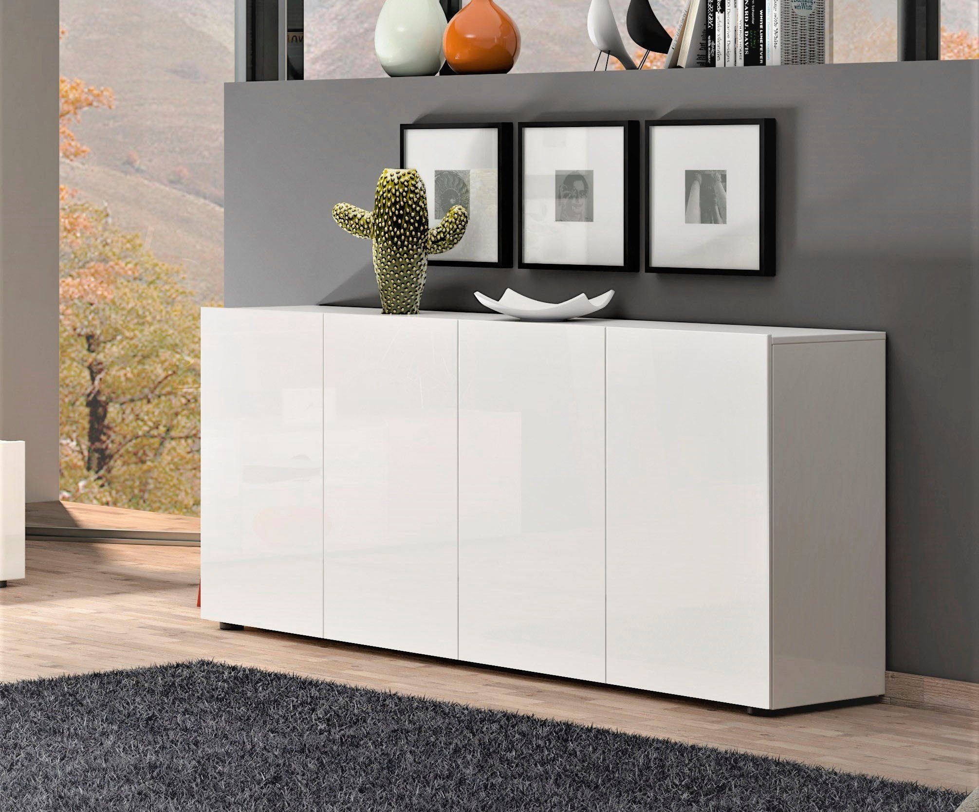 Home affaire Sideboard MISTER- Sideboard, Anrichte, Kommode, Made in Italy, 4 Fächer, Kommode mit 4 Türen, komplett Hochglanz lackiert, Breite 180cm