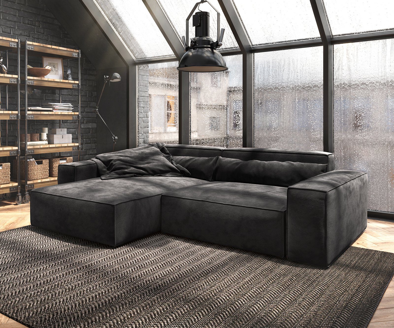 270x170 Big-Sofa Schwarz variabel cm Sirpio, XL DELIFE Recamiere Mikrofaser