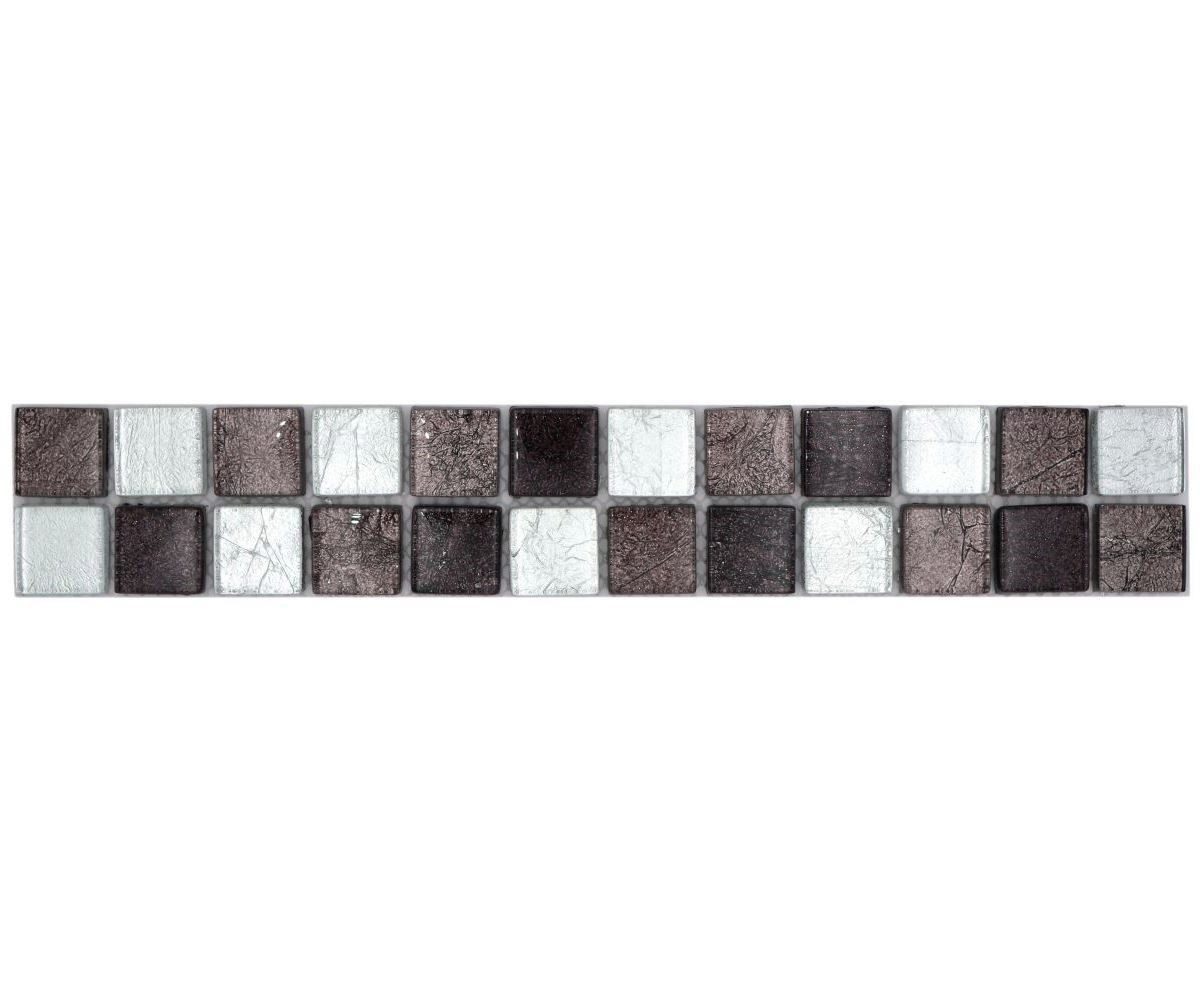 Mosani Fliesen-Bordüre Glasmosaik Crystal Borde silber schwarz glänzend / 10 Stück