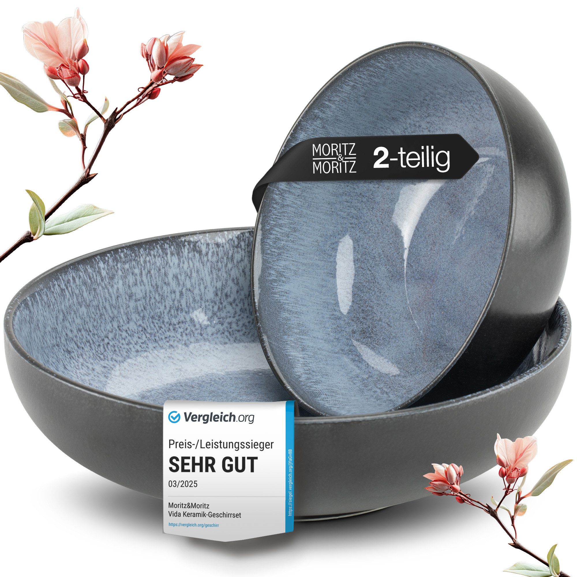 Moritz & Moritz Servierschale VIDA Schale 2tlg blau, Porzellan, (Set, 2-tlg), Spülmaschinengeeignet