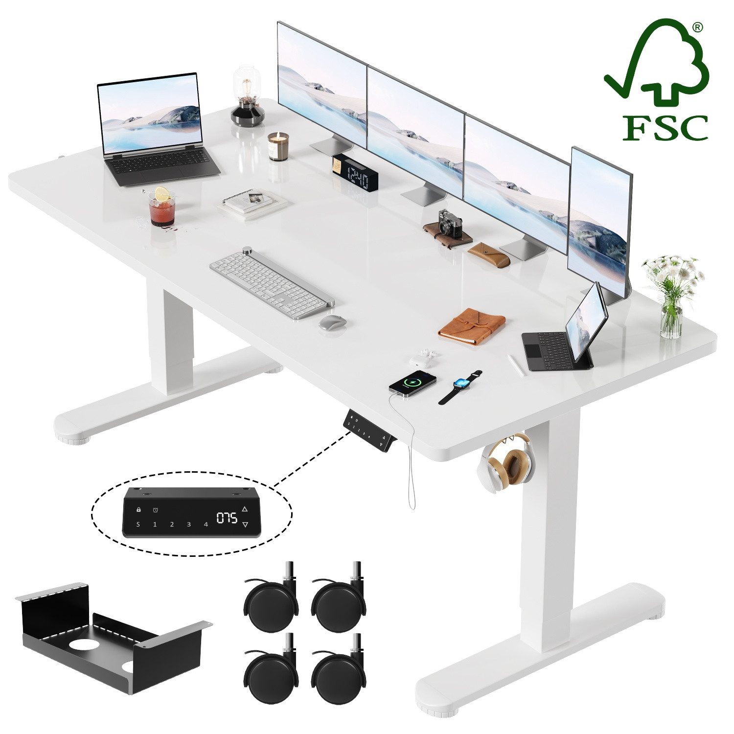 HOMALL Schreibtisch Höhenverstellbarer Elektrisch mit 25mm starker einteiliger Tischplatte (25 mm dicke, nahtlose, monolithische Tischplatten Keine gespleilten Platten Vielseitig und hochwertig Erinnerung bei langerem Stehen)