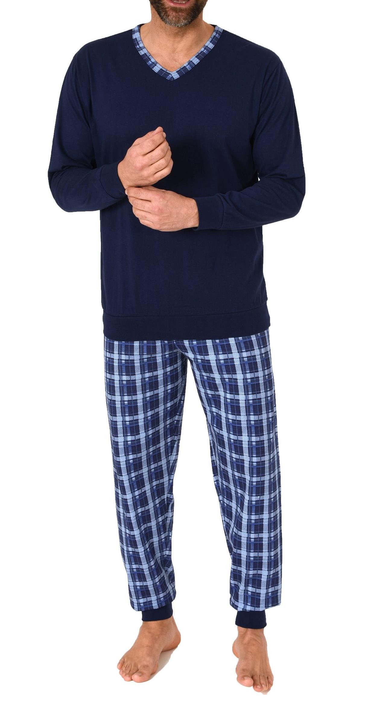 Normann Pyjama Normann Herren Schlafanzug mit Bündchen und karierter Jersey günstig online kaufen