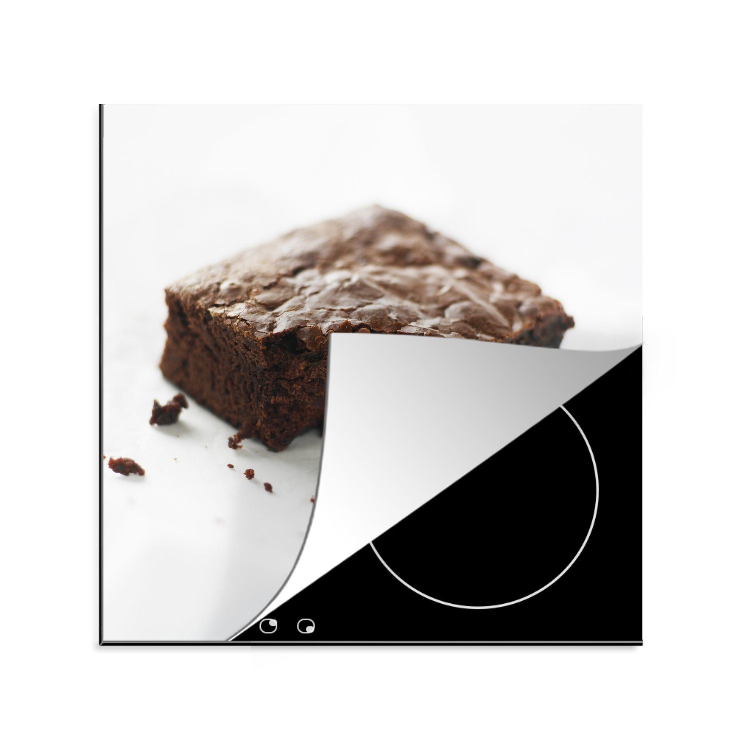 MuchoWow Herdblende-/Abdeckplatte Brownie auf weißem Hintergrund, Vinyl, (1 tlg), 78x78 cm, Ceranfeldabdeckung, Arbeitsplatte für küche