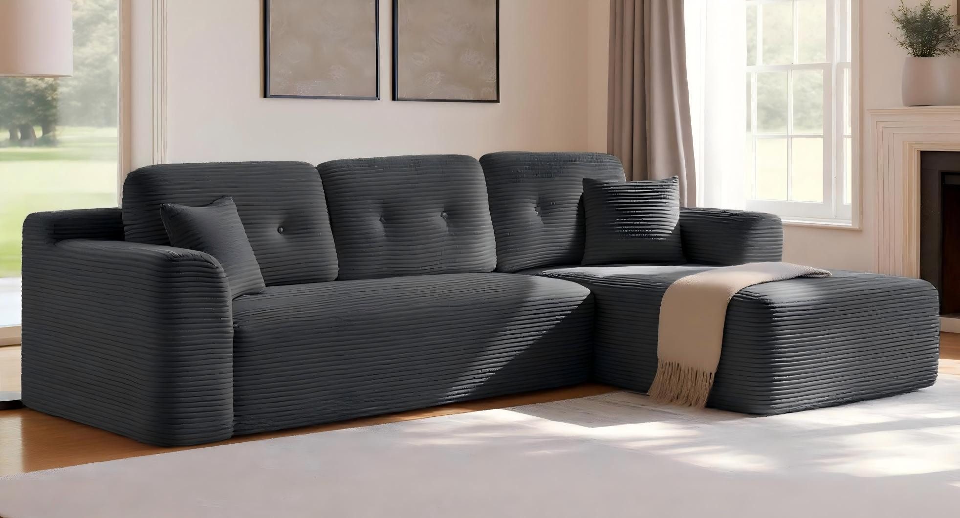 VASAGLE Ecksofa Schlafsofa, keine Montage erforderlich, für Wohnzimmer, Gästezimmer, modulares Sofa 244 cm breit, mit großer Chaiselongue rechts
