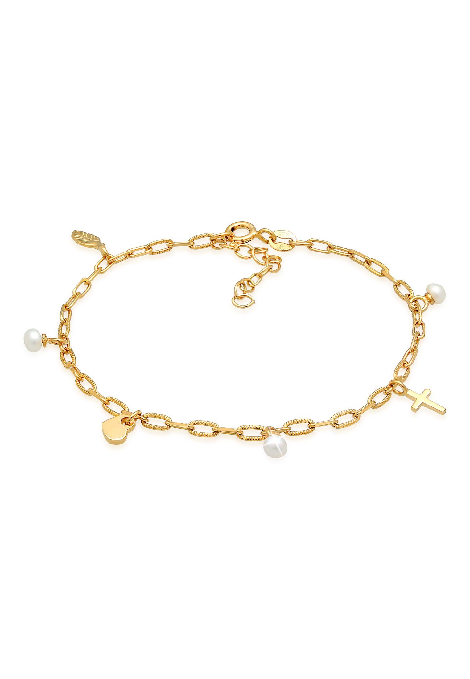 Elli Perlenarmband Kreuz Feder Herz Süßwasserperle Charm 925 Silber, Feder günstig online kaufen