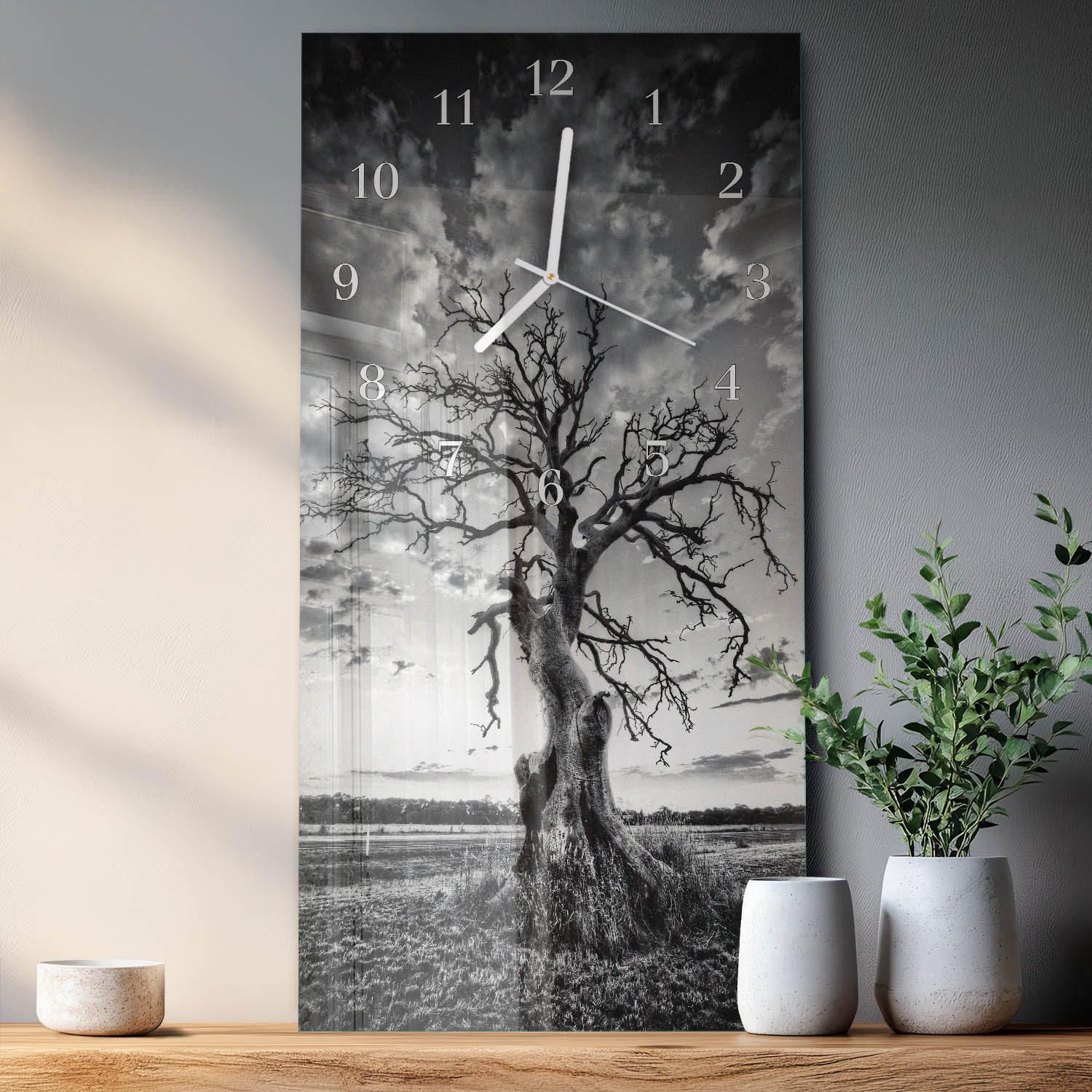 Tulup Wanduhr Wanduhr Dekorative Glasuhr für modernes Zuhause aus Hartglas (Baum, Grau)