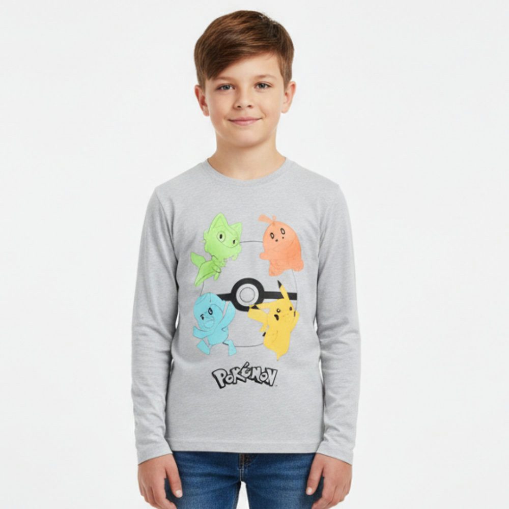 POKÉMON Langarmshirt Pokemon Pikachu Kinder langarm T-Shirt Shirt Gr. 104 - 152 100% Baumwolle