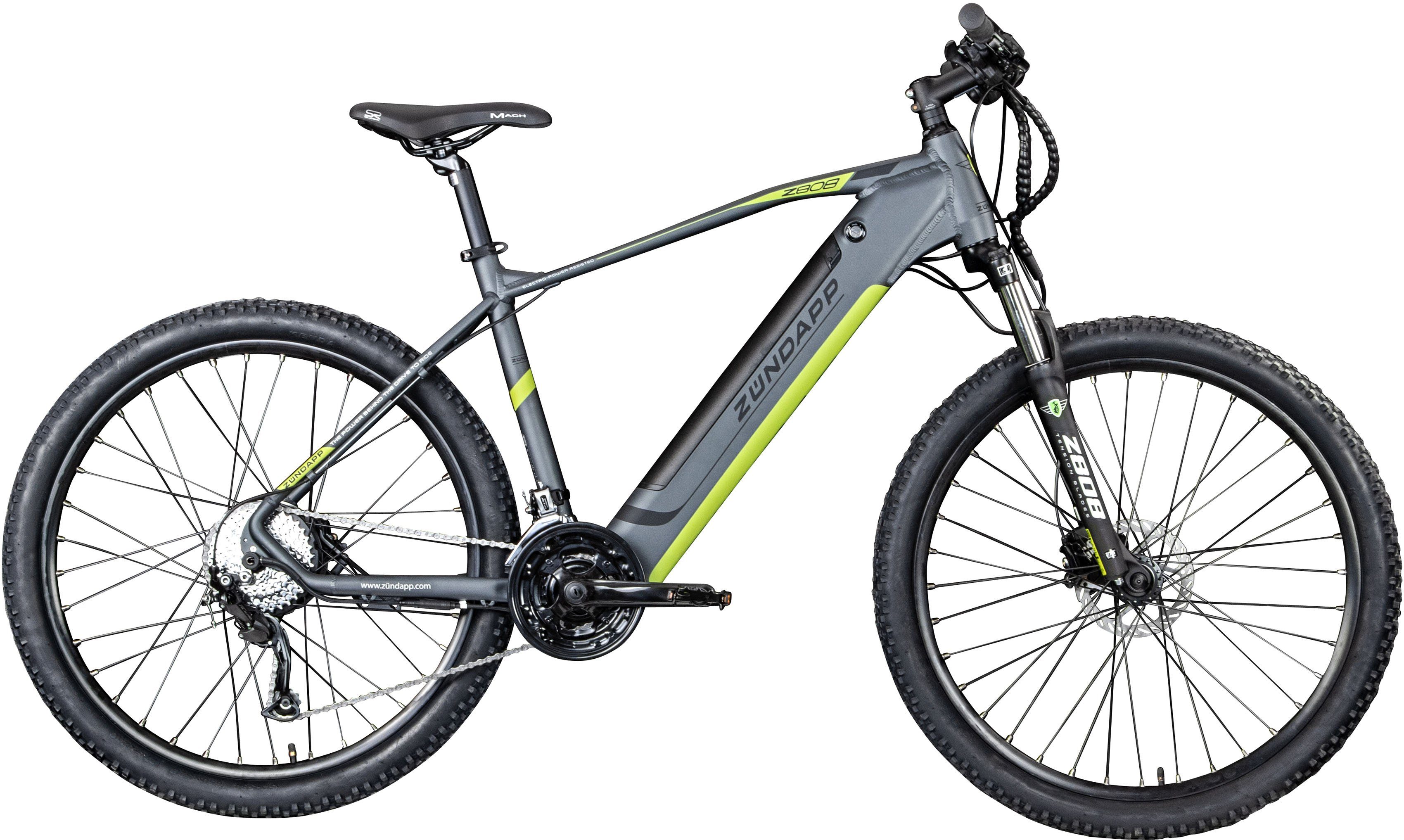 Zündapp E-Bike Z808, 24 Gang, Kettenschaltung, Heckmotor, 504 Wh Akku, Pedelec, Elektrofahrrad für Damen u. Herren, MTB, Mountainbike