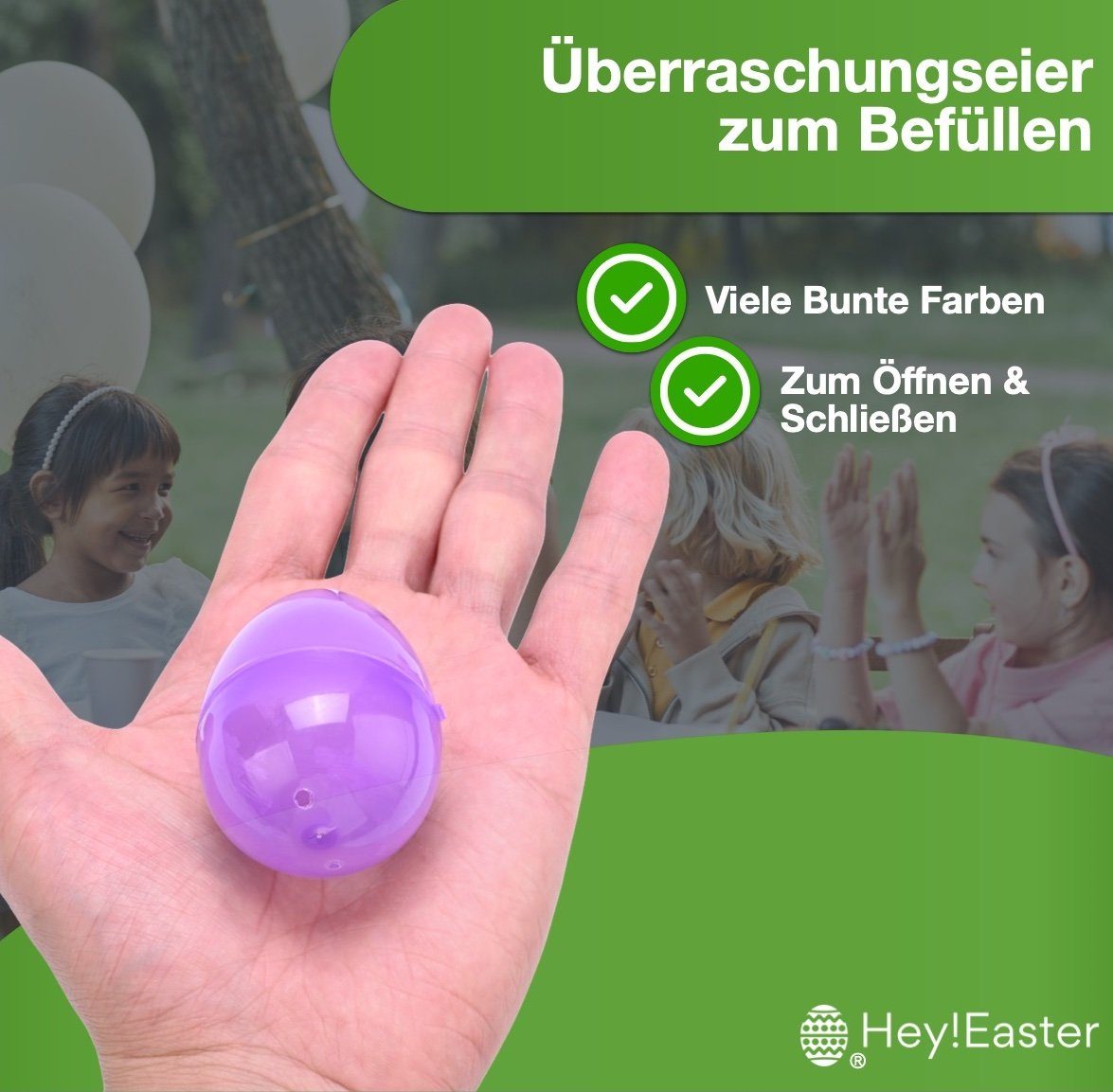 Hey!Easter® Osterei 12x Ostereier Plastikeier Kunststoffeier Überraschungseier (12er Set, 12 St., 12x Plastikeier in bunten Farben), Einfaches Öffnen und Schließen
