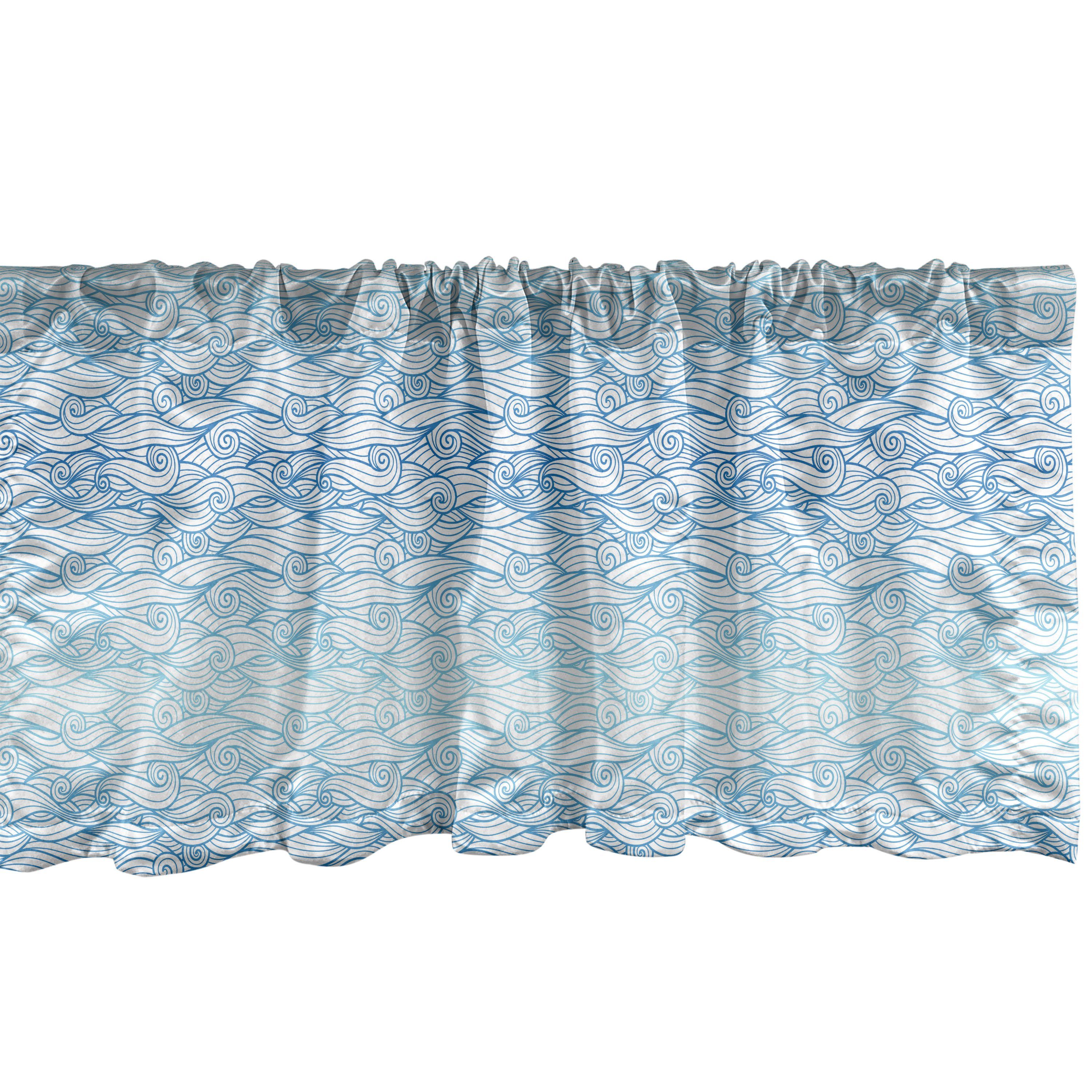 Scheibengardine Vorhang Volant für Küche Schlafzimmer Dekor mit Stangentasche, Abakuhaus, Microfaser, Wellen Blau Ombre Töne Oceanic Art