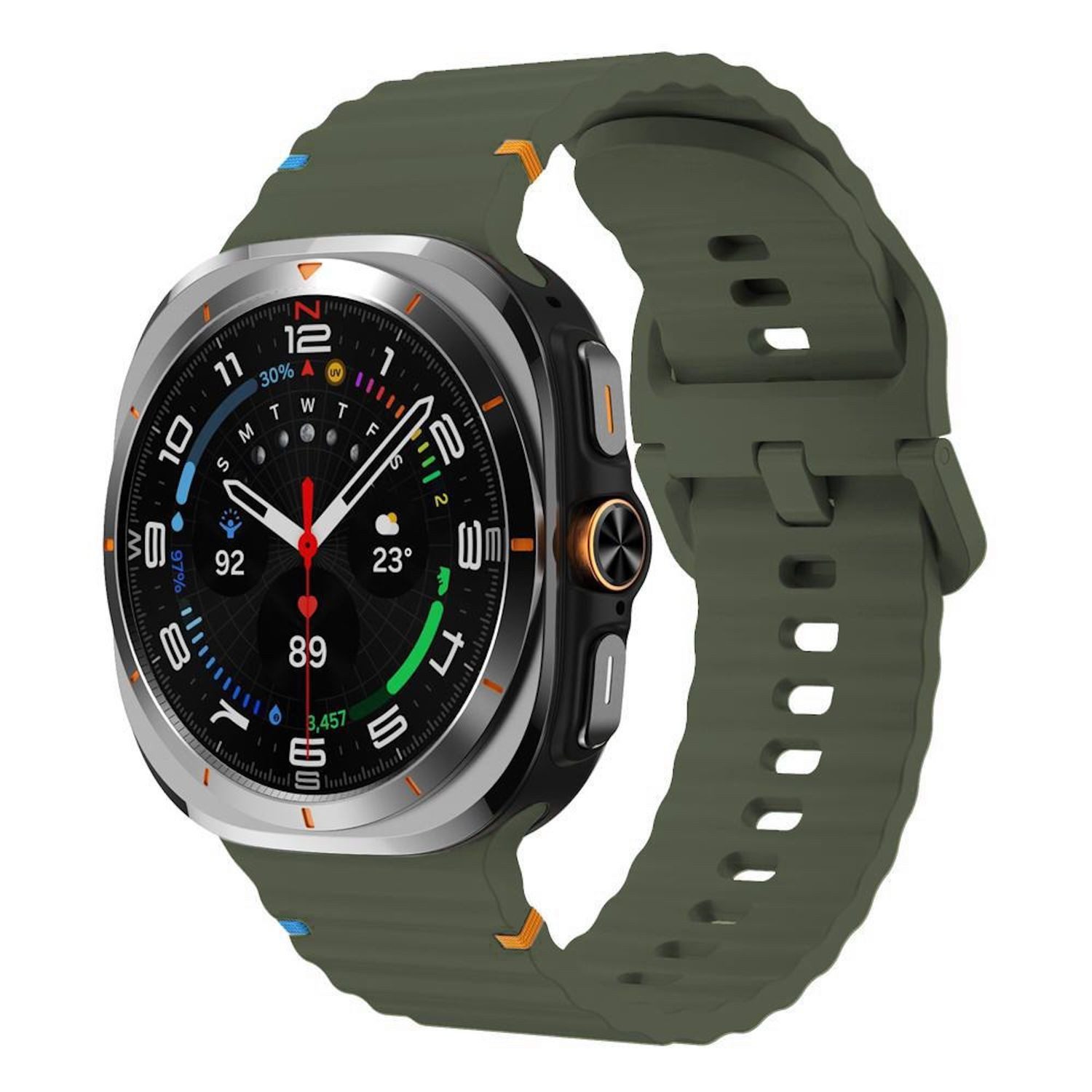 Wigento Smartwatch-Armband Silikon für Samsung Galaxy Watch 9 / 8 / 8 Classic Design Größe: L, Silikonarmband mit Wellenstruktur und Schnellverschluss