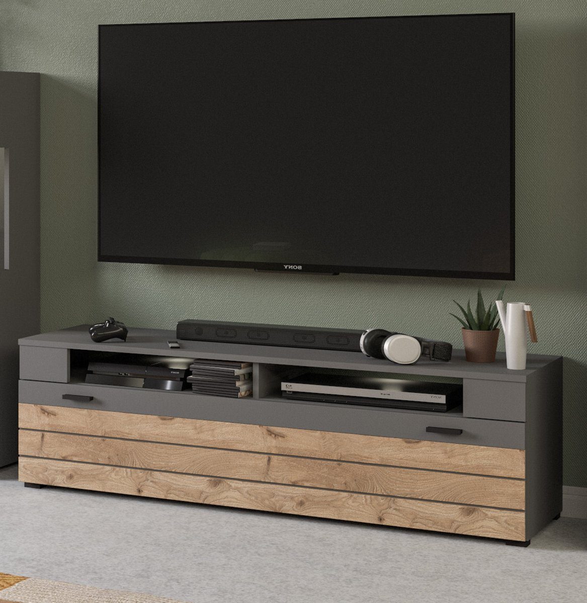 Inn.Furn Lowboard Freno (TV Unterschrank in Basalt grau, Breite 140 cm), mit viel Stauraum