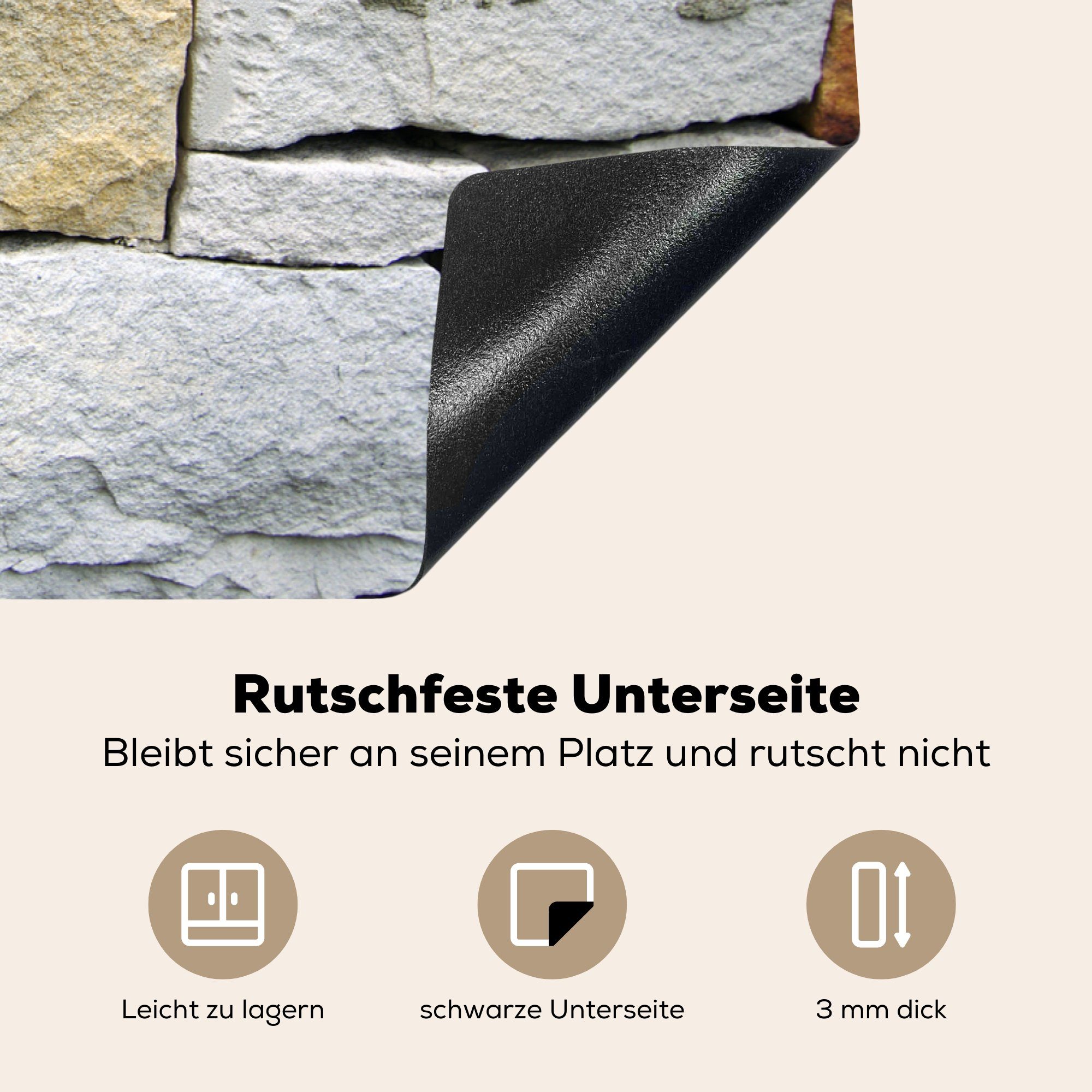 Zement, (1 MuchoWow für Schutz küche, cm, Vinyl, die 81x52 Induktionskochfeld Herdblende-/Abdeckplatte ohne Ceranfeldabdeckung tlg), Steinmauer