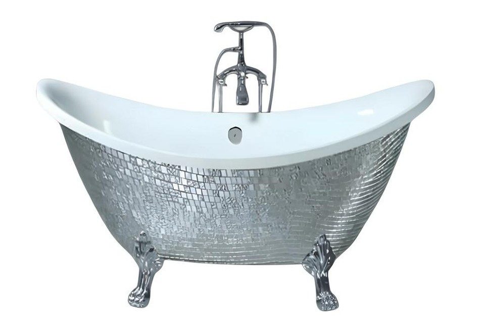 Xlmoebel Badewanne XLMOEBEL Acrylwanne oval Silber freistehend Komfort Relaxwanne, Made in Europa